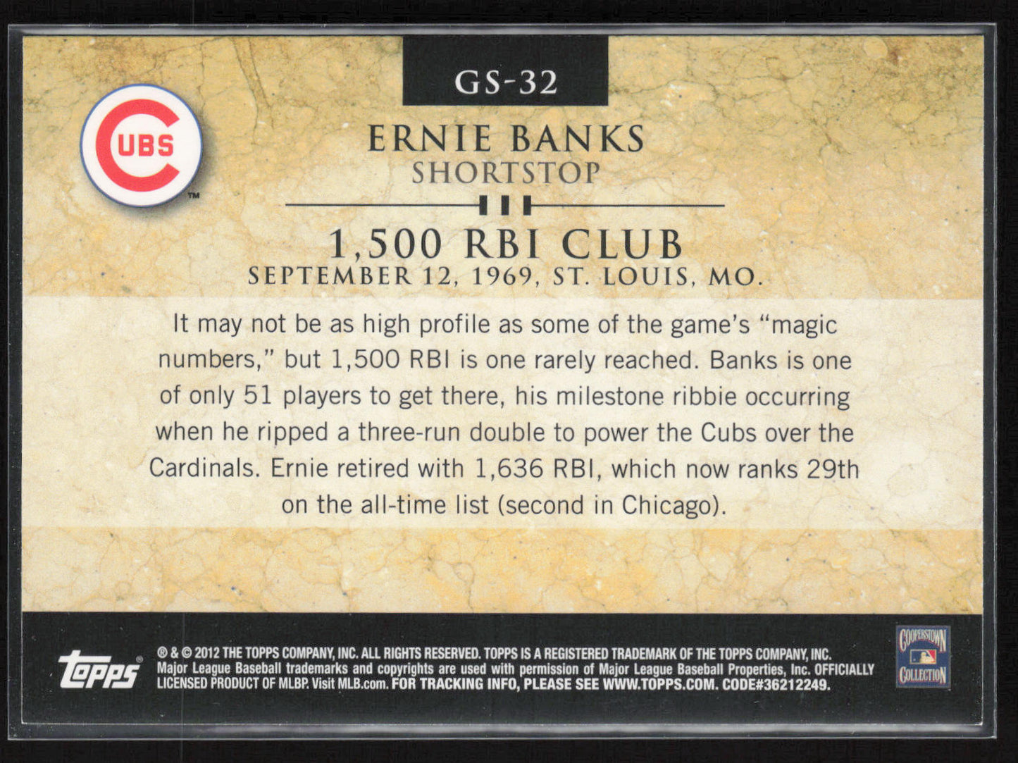 2012 Topps #GS-32 Ernie Banks Gold Standard