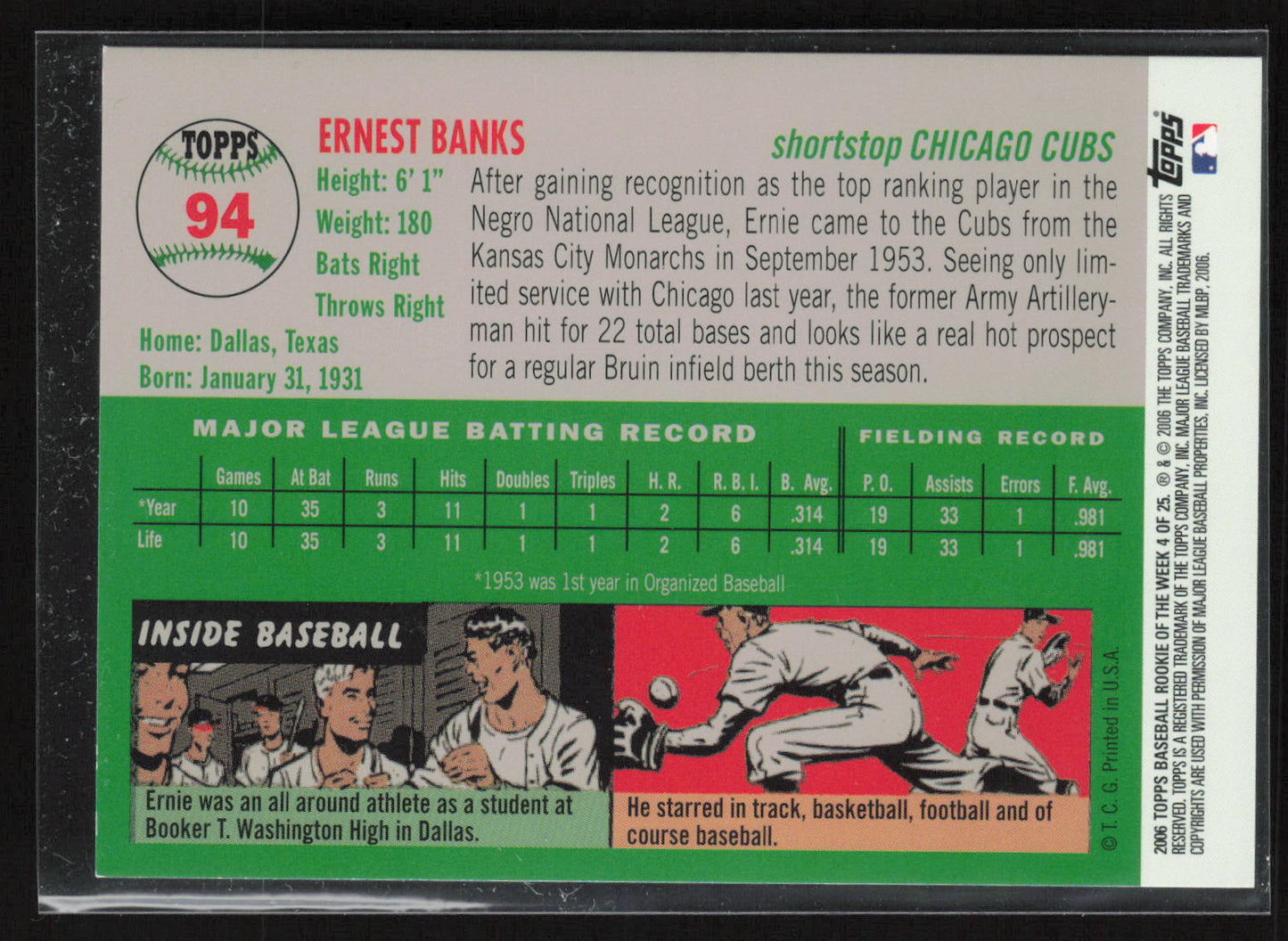 2006 Topps #4 Ernie Banks Rookie of the Week