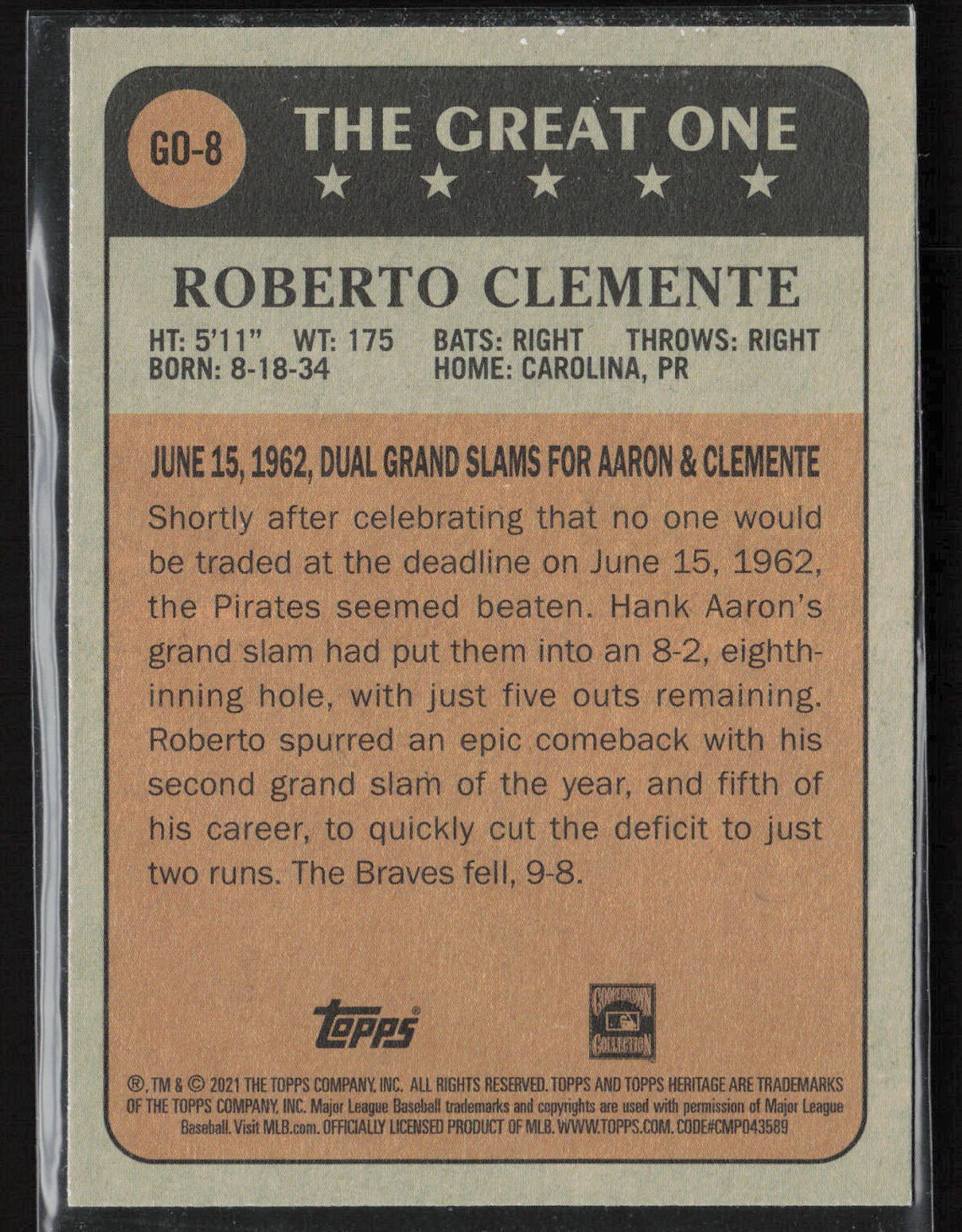 2021 Topps Heritage #GO-8 Roberto Clemente The Great One