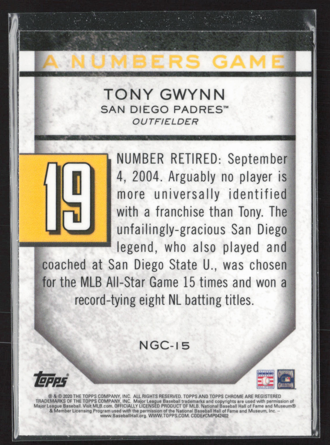 2020 Topps Update #NG-15 Tony Gwynn A Numbers Game