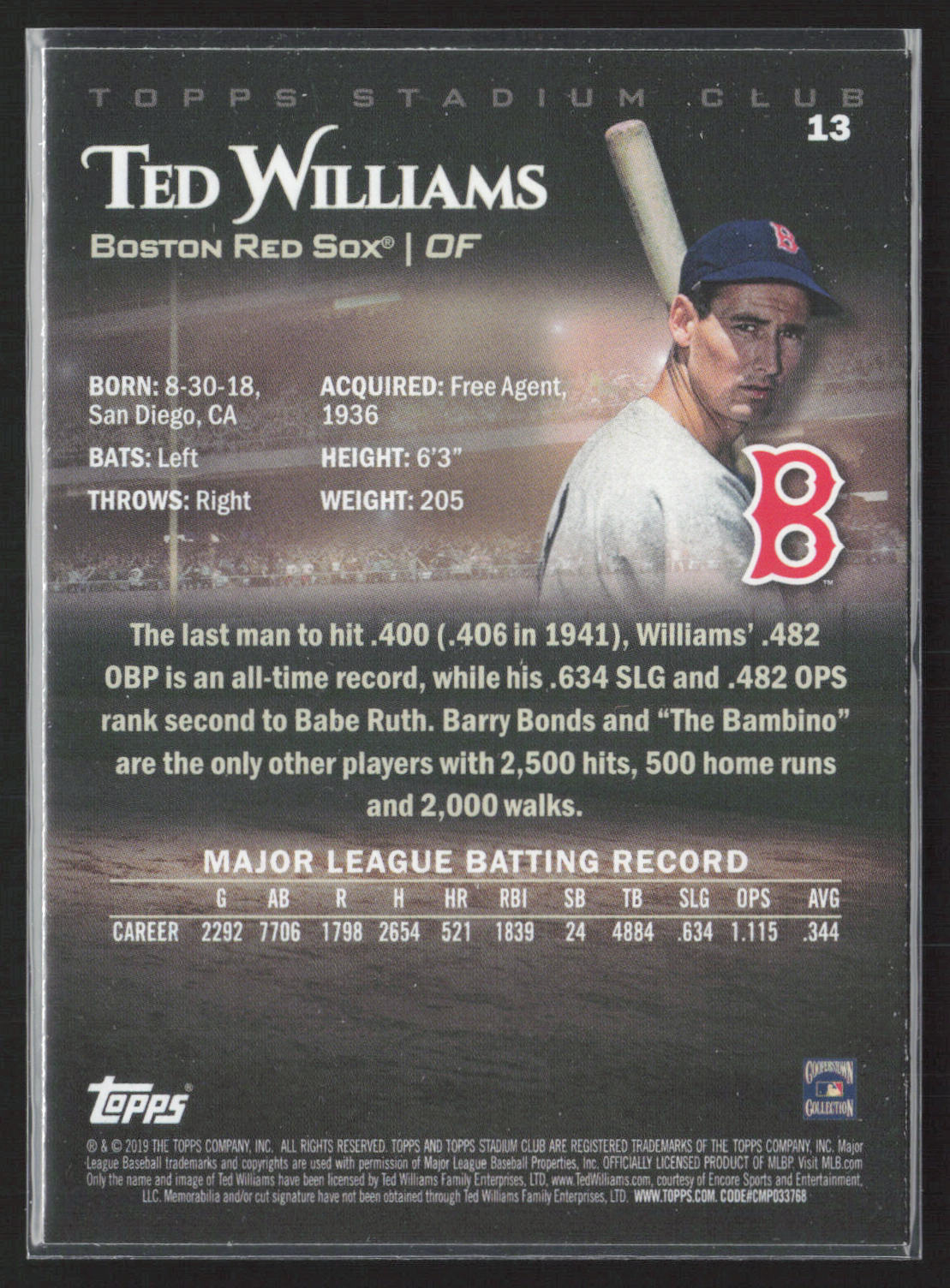 2019 Stadium Club #13 Ted Williams