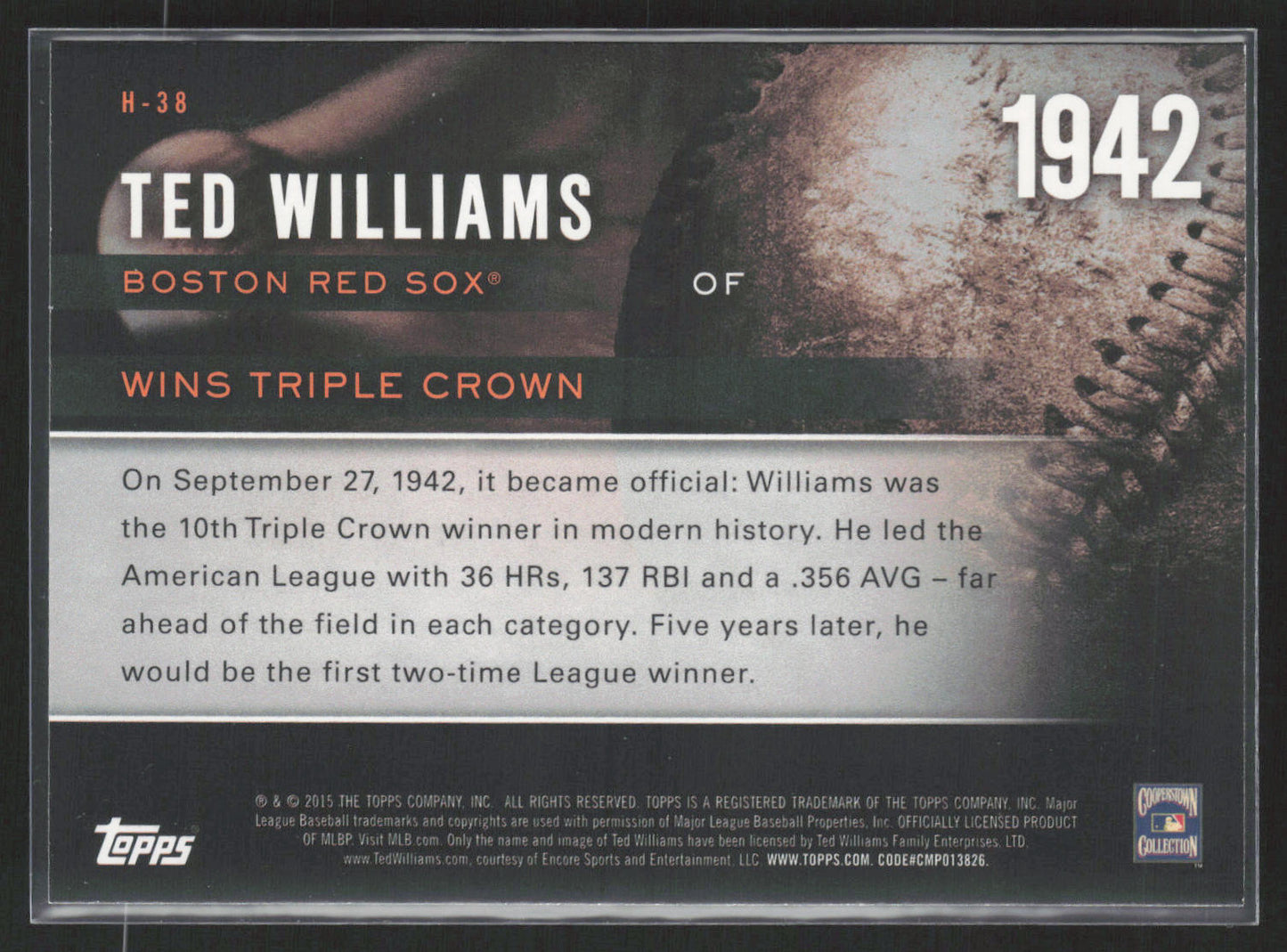 2015 Topps #H-38 Ted Williams Highlight of the Year