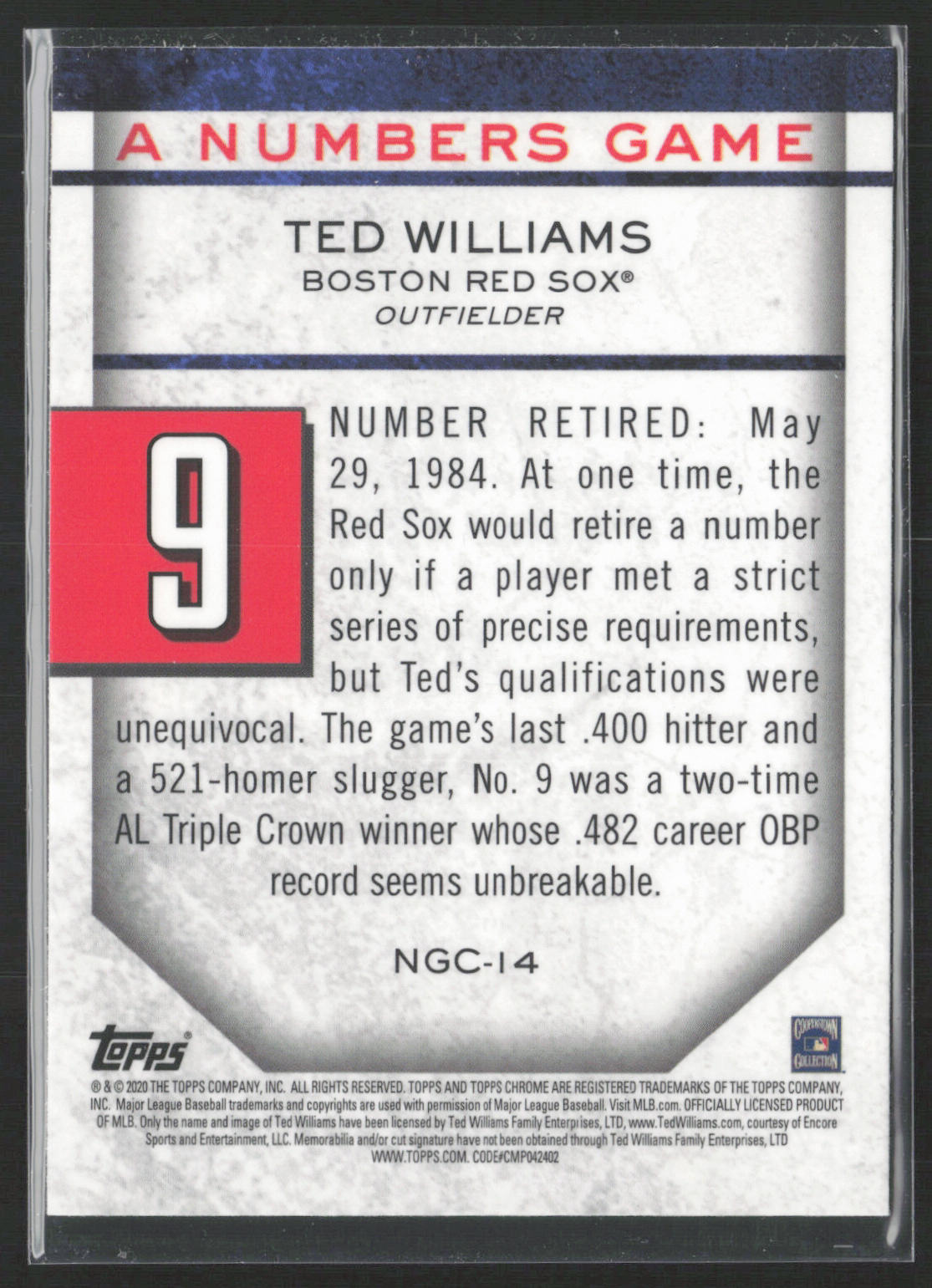 2020 Topps Chrome Update #NGC-14 Ted Williams A Numbers Game