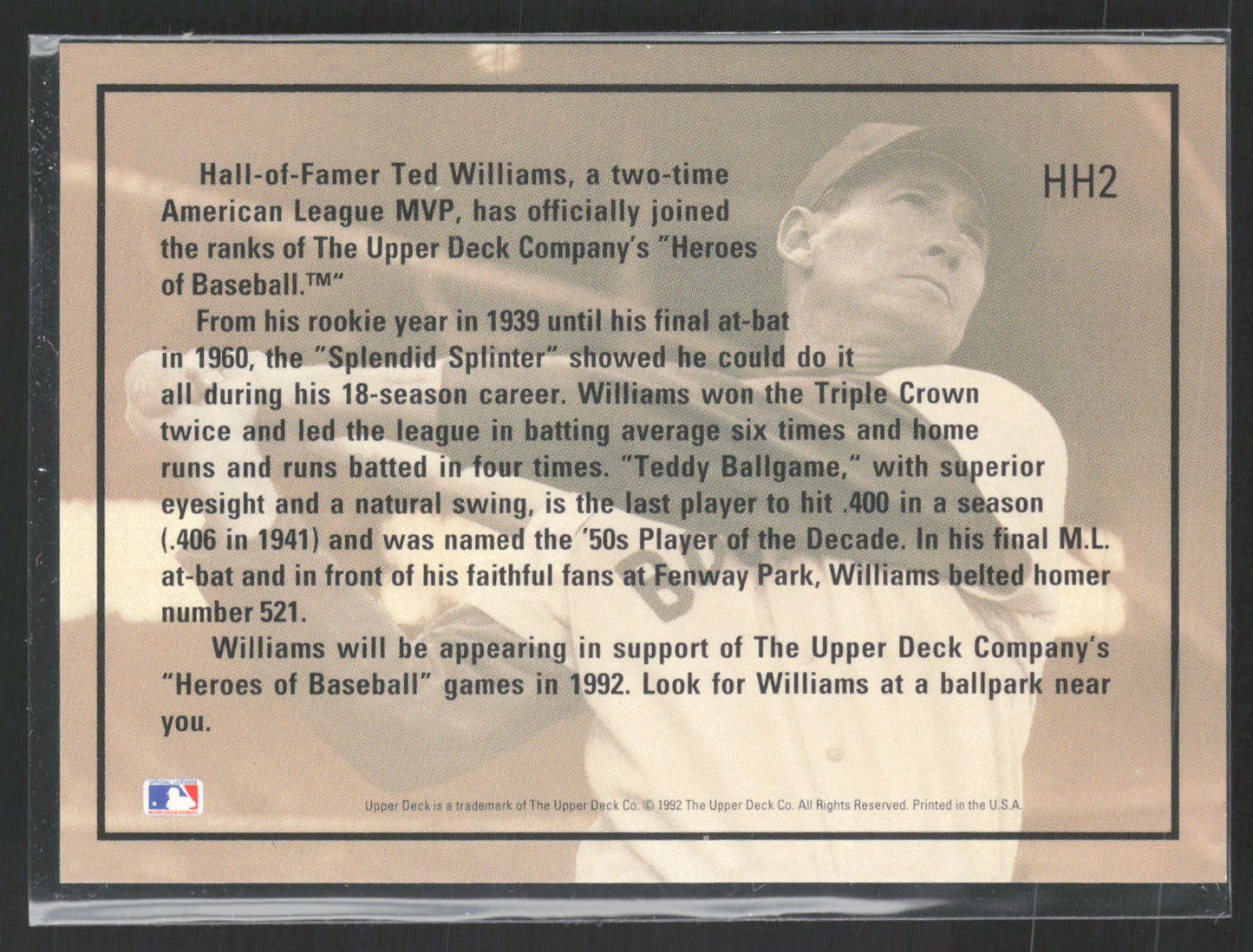 1992 Upper Deck #HH2 Ted Williams