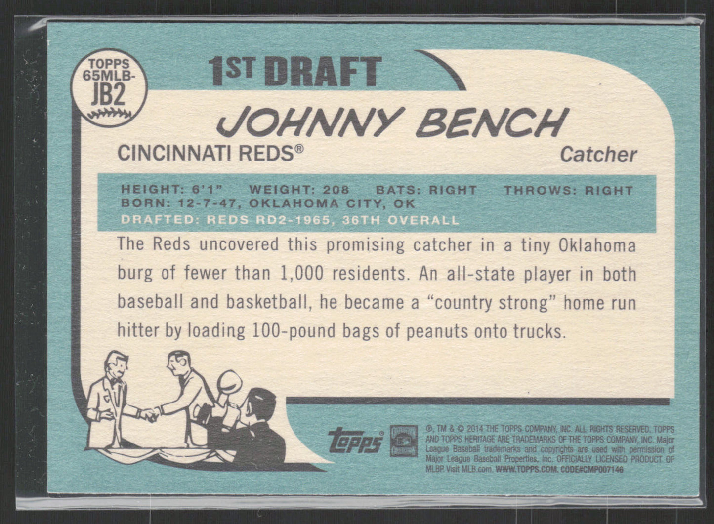 2014 Topps Heritage #65MLB-JB2 Johnny Bench 1st Draft