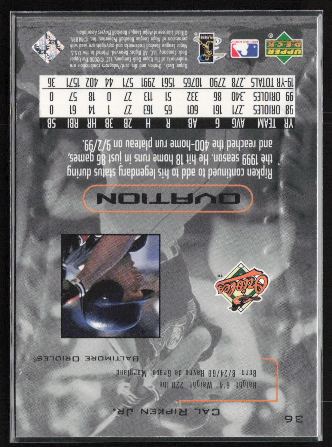 2000 Upper Deck Ovation #36 Cal Ripken Jr.