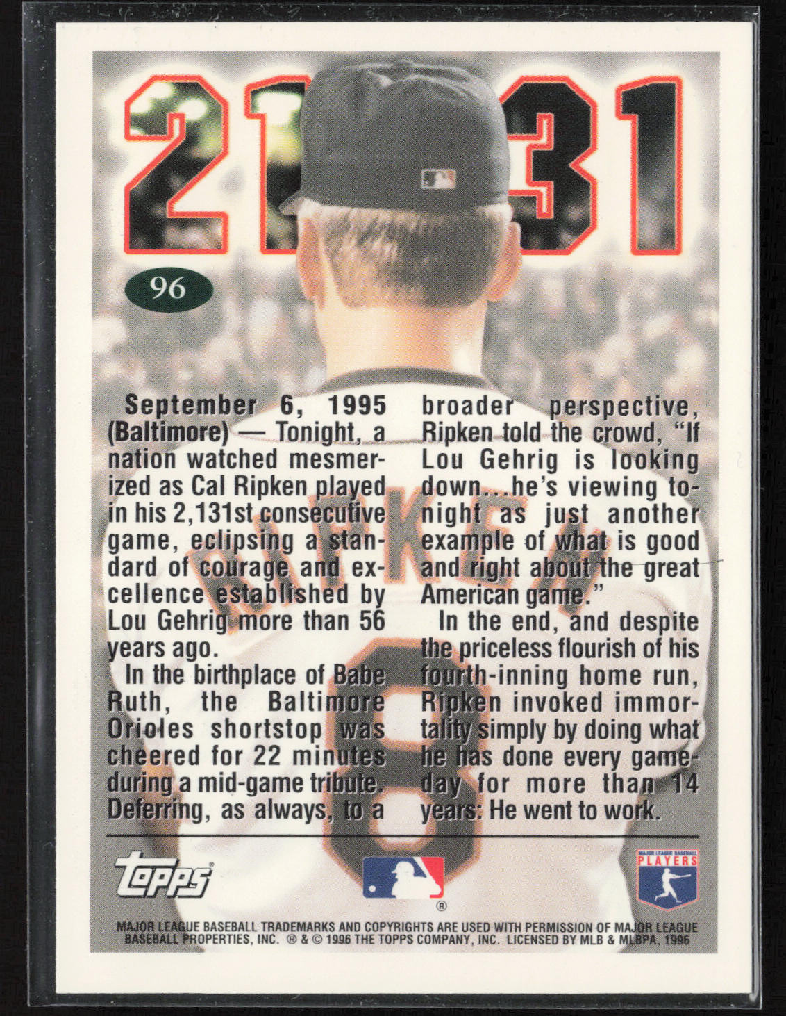 1996 Topps #96 Cal Ripken