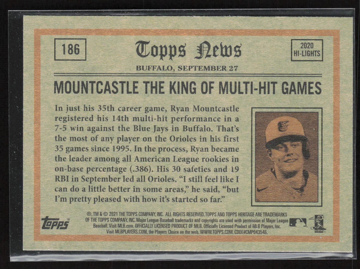2021 Topps Heritage #186 Ryan Mountcastle