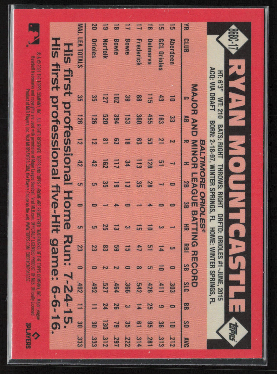 2021 Topps Chrome #86BC-17 Ryan Mountcastle 1986 Topps Baseball 35th Anniversary