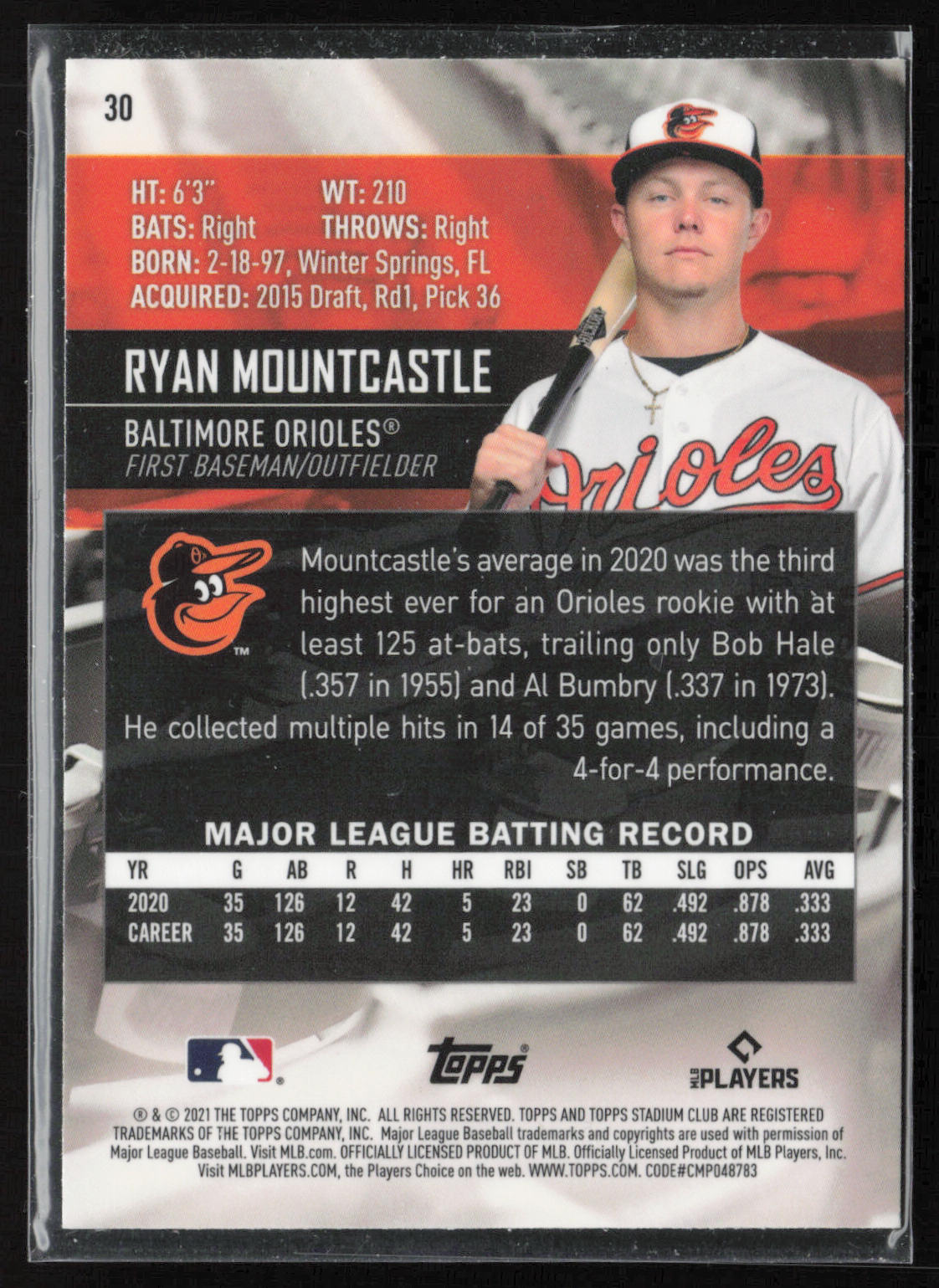 2021 Stadium Club Chrome #30 Ryan Mountcastle