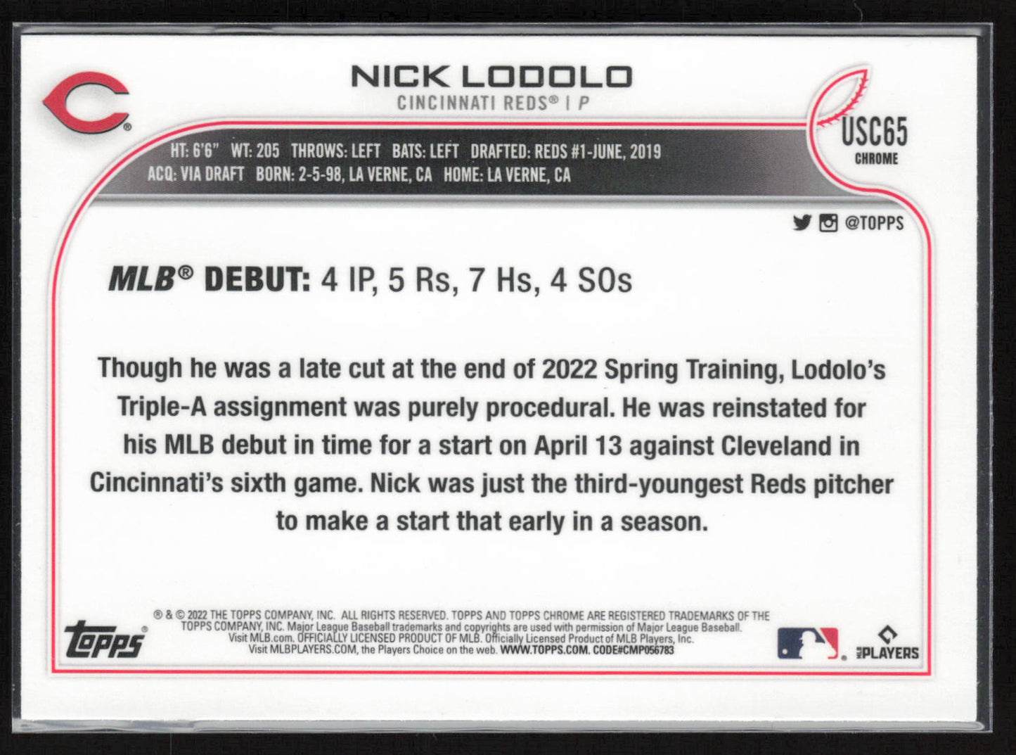 2022 Topps Chrome Update #USC65 Nick Lodolo