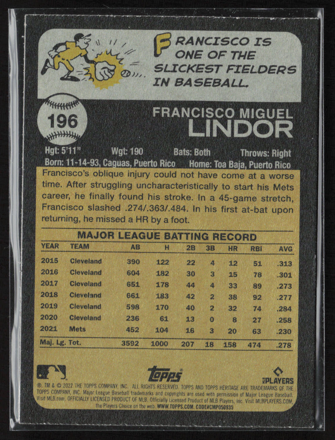 2022 Topps Heritage #196 Francisco Lindor Chrome Green Refractor #/273