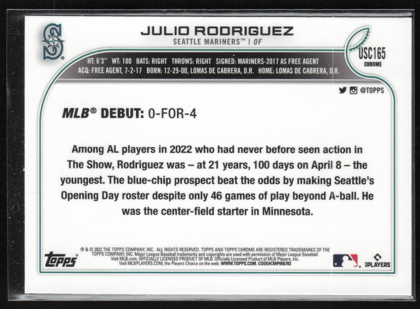 2022 Topps Chrome Update #USC165 Julio Rodriguez