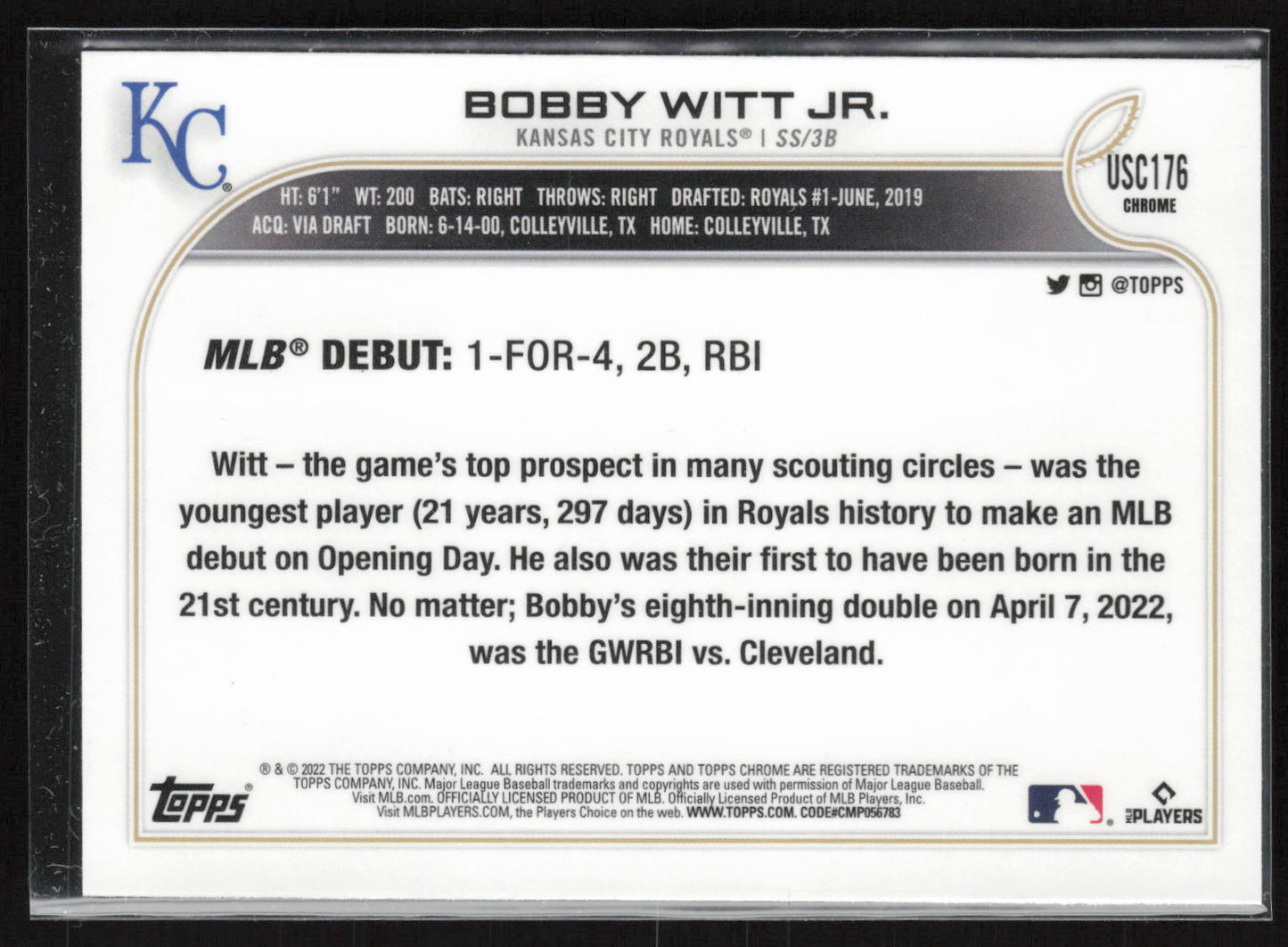 2022 Topps Chrome Update #USC176 Bobby Witt Jr.