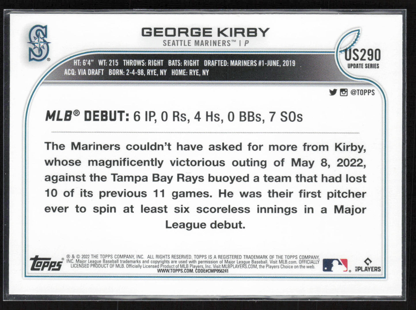 2022 Topps Update #US290 George Kirby