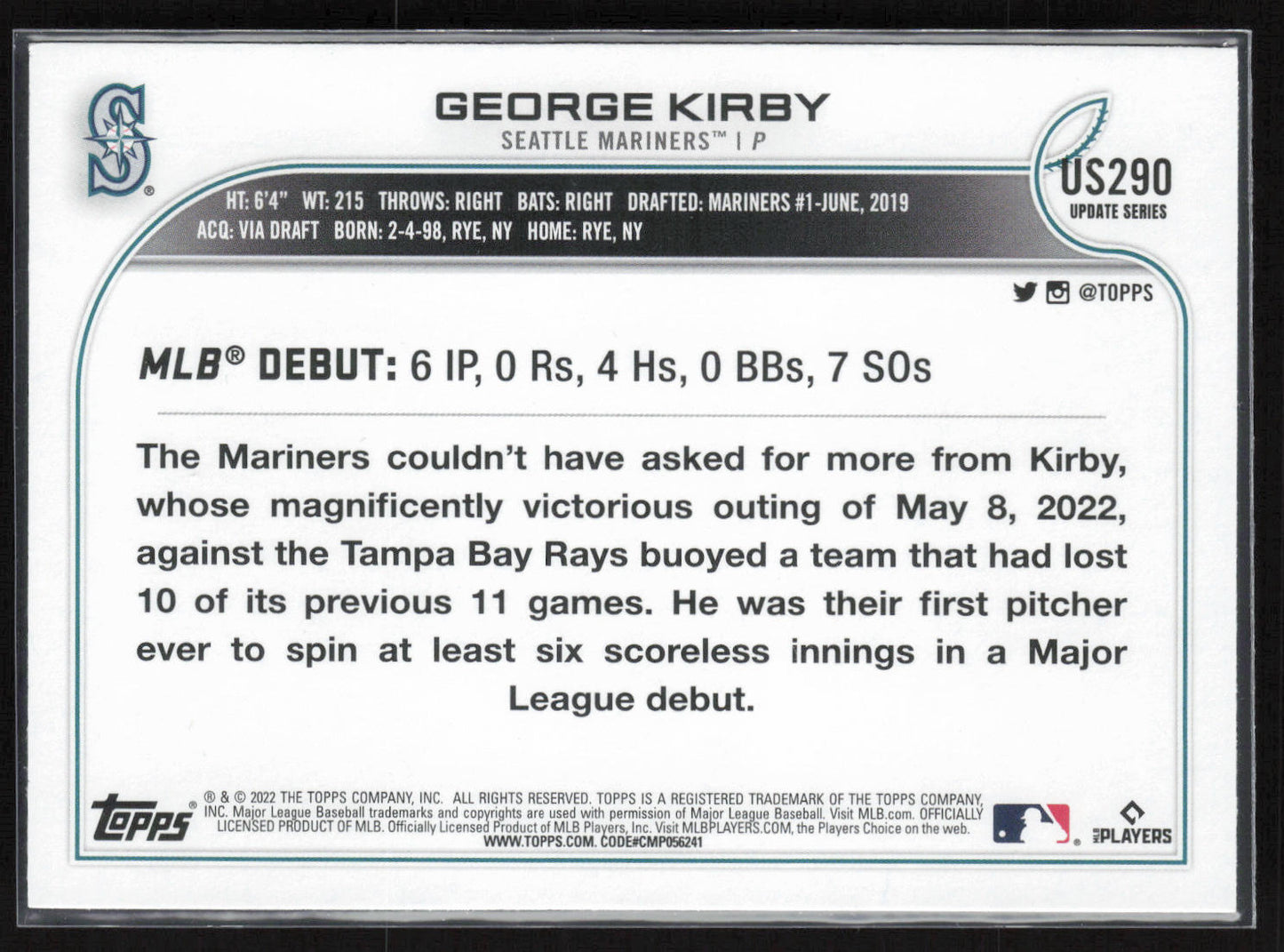2022 Topps Update #US290 George Kirby