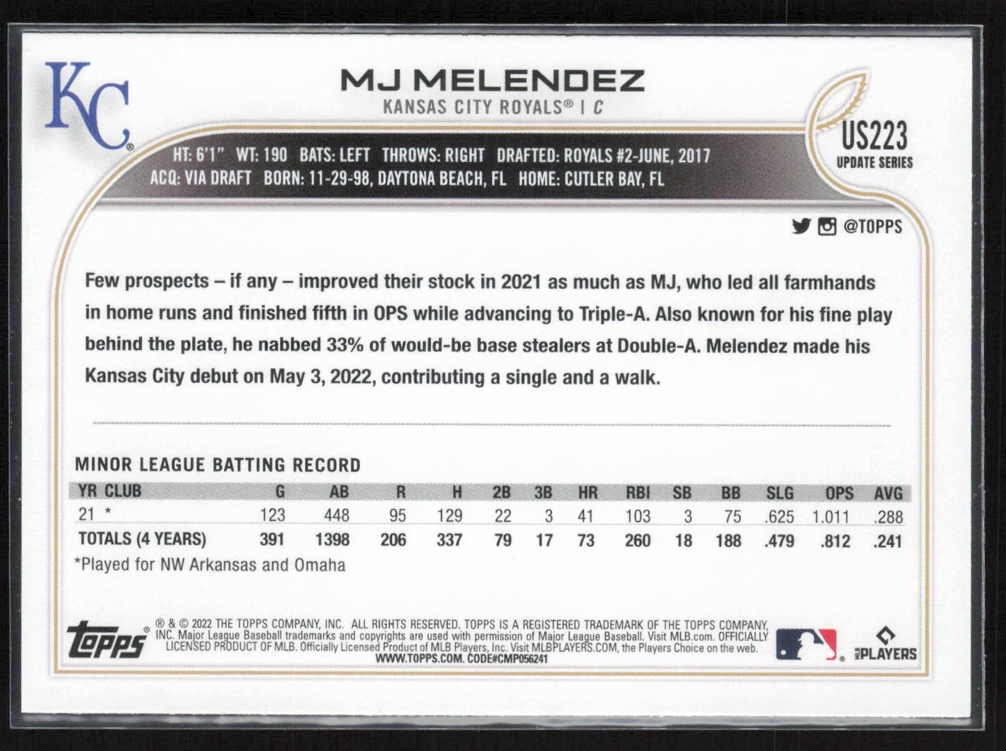 2022 Topps UK Edition #142 MJ Melendez