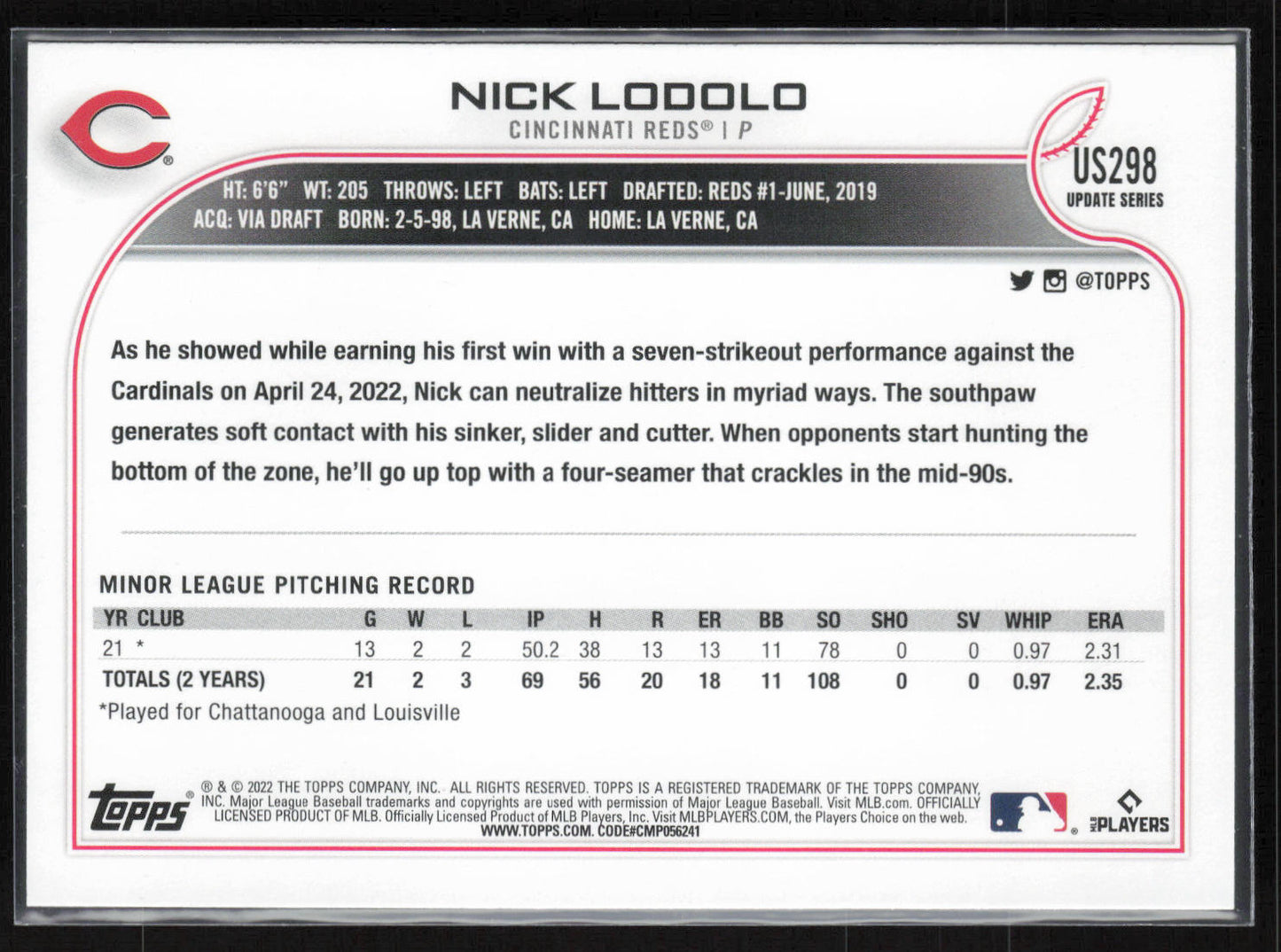 2022 Topps Update #US298 Nick Lodolo