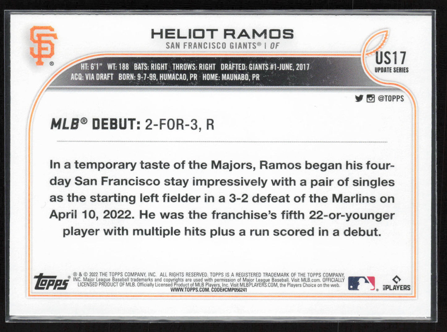 2022 Topps Update #US17 Heliot Ramos