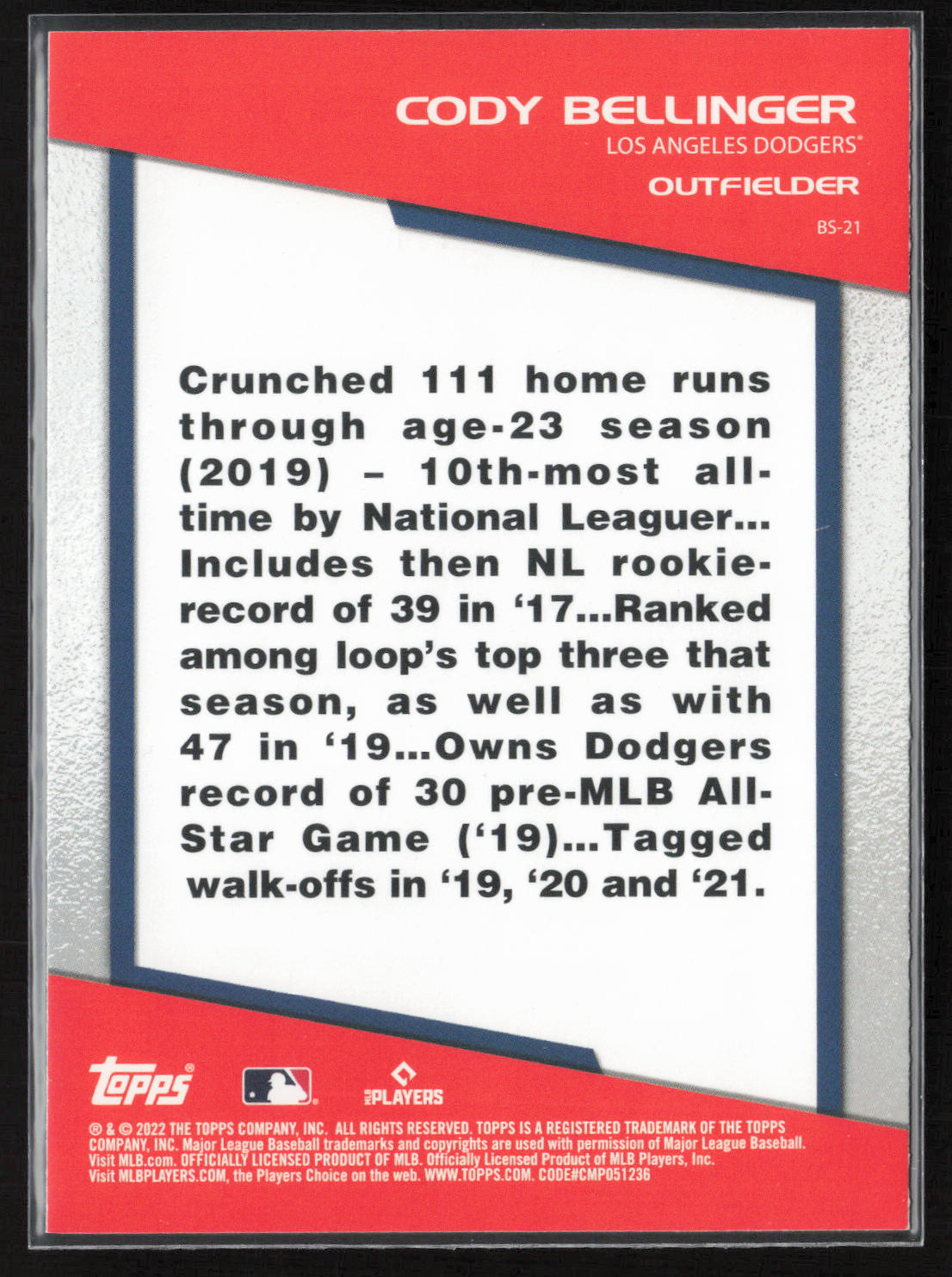 2022 Topps Opening Day #BS-21 Cody Bellinger Bomb Squad