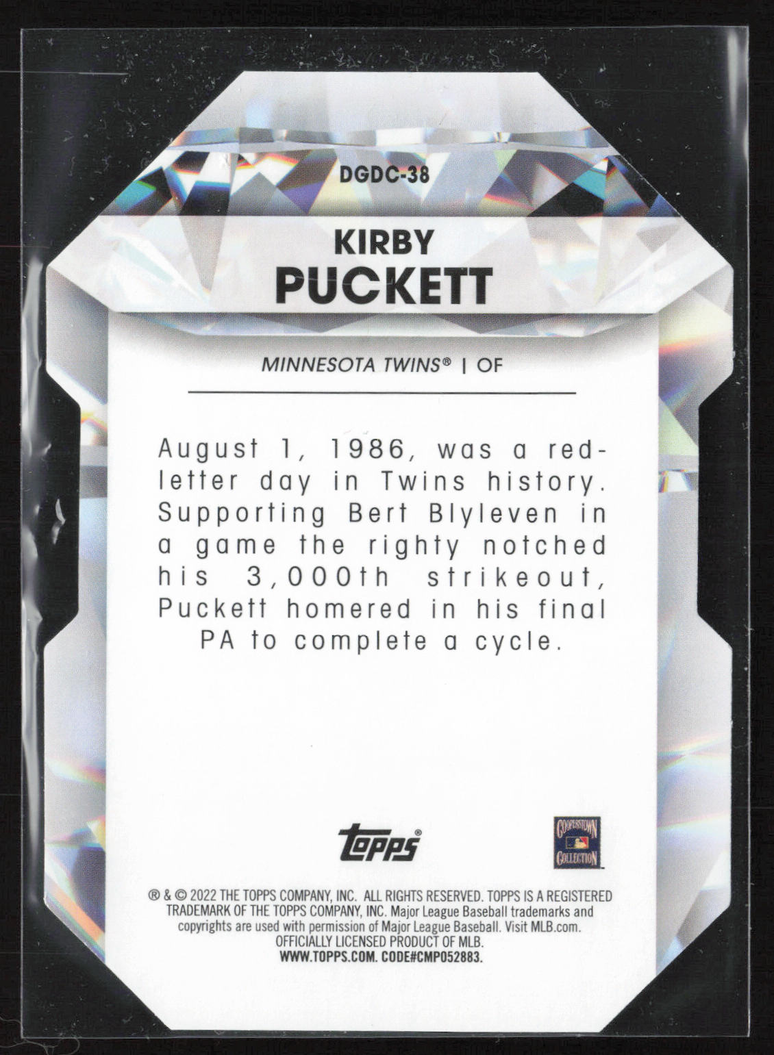 2022 Topps #DGDC-38 Kirby Puckett Diamond Greats Die Cuts