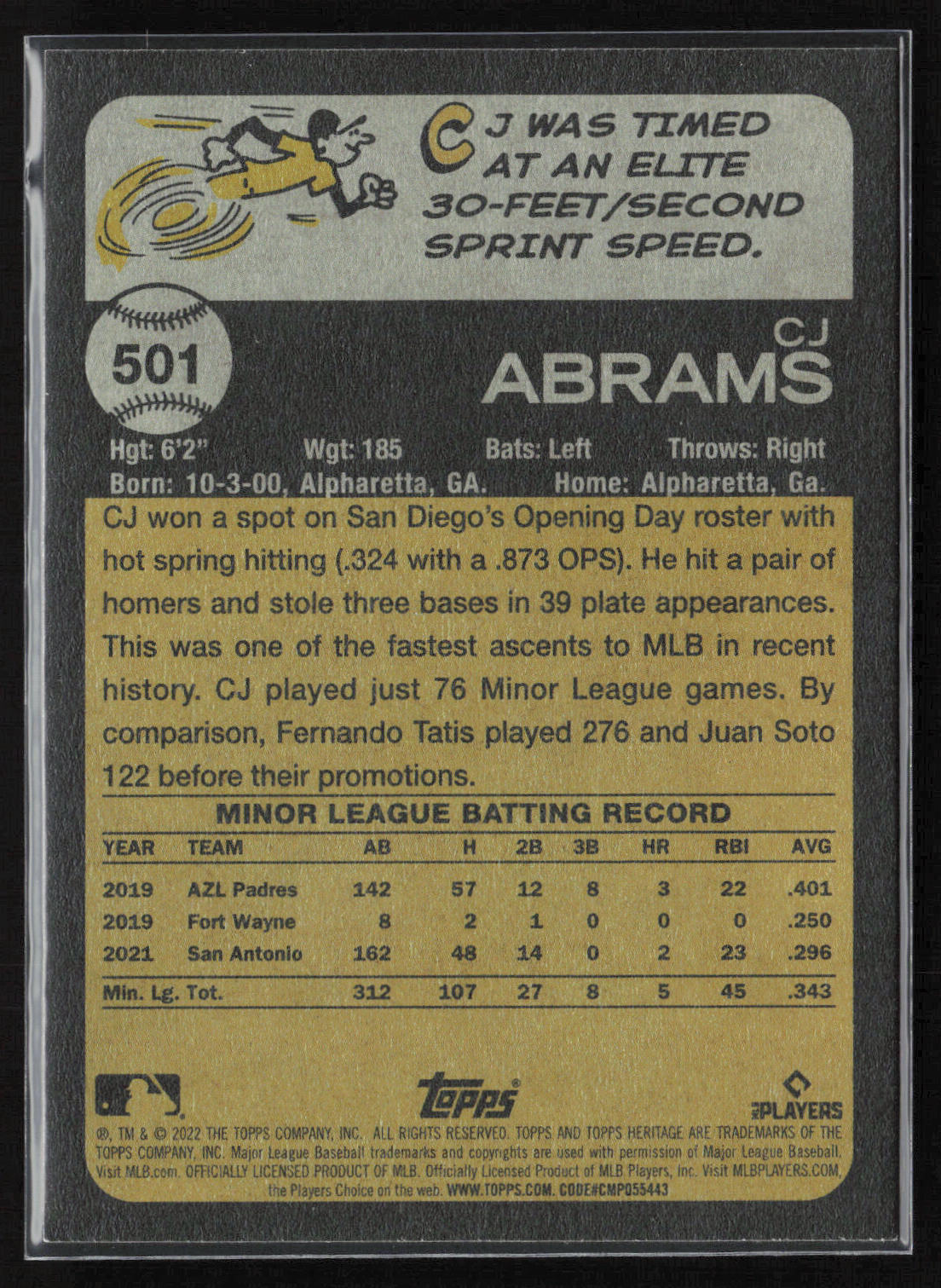 2022 Topps Heritage #501 CJ Abrams