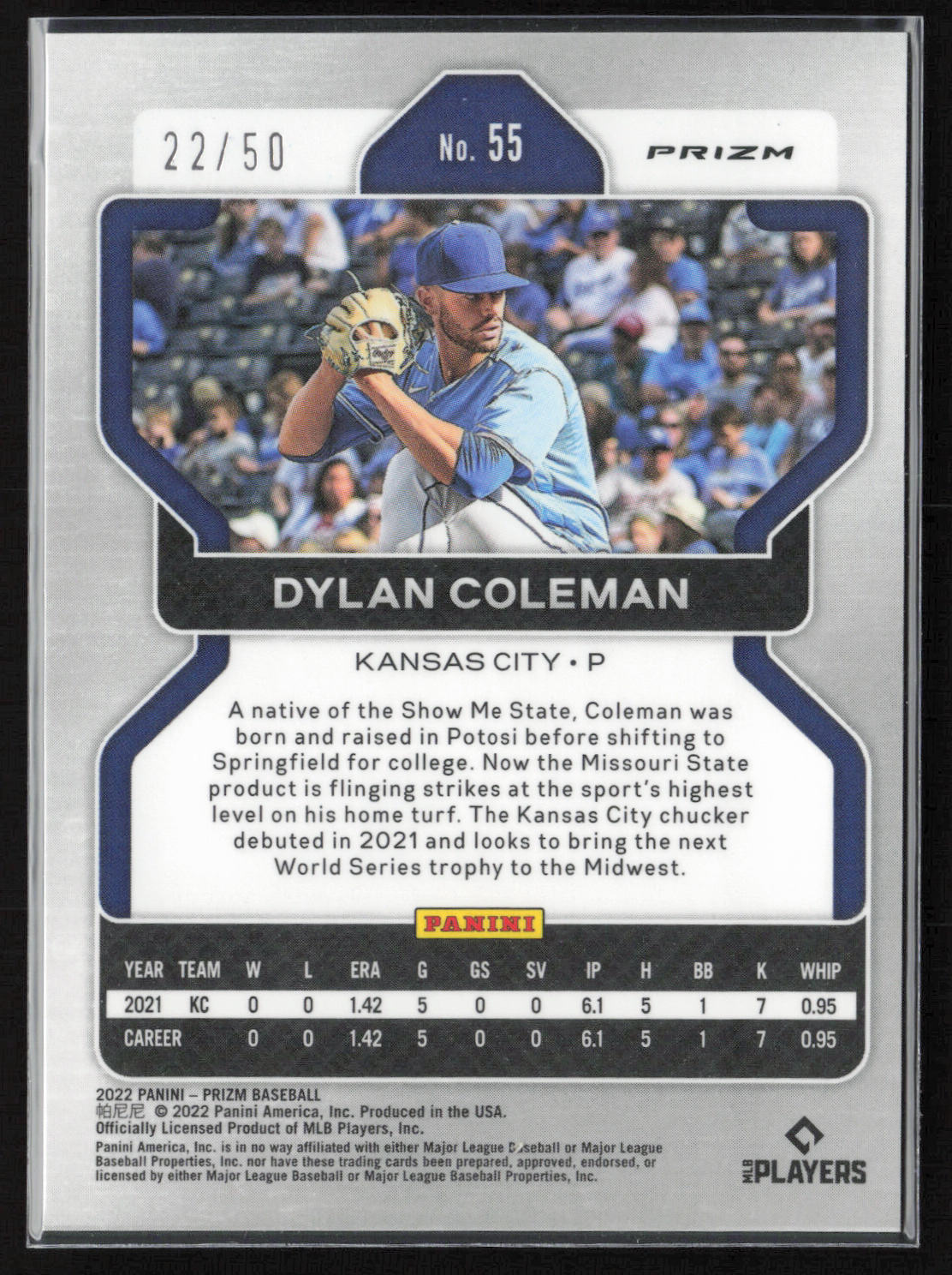 2022 Panini Prizm #55 Dylan Coleman Snakeskin Prizm #22 of 50