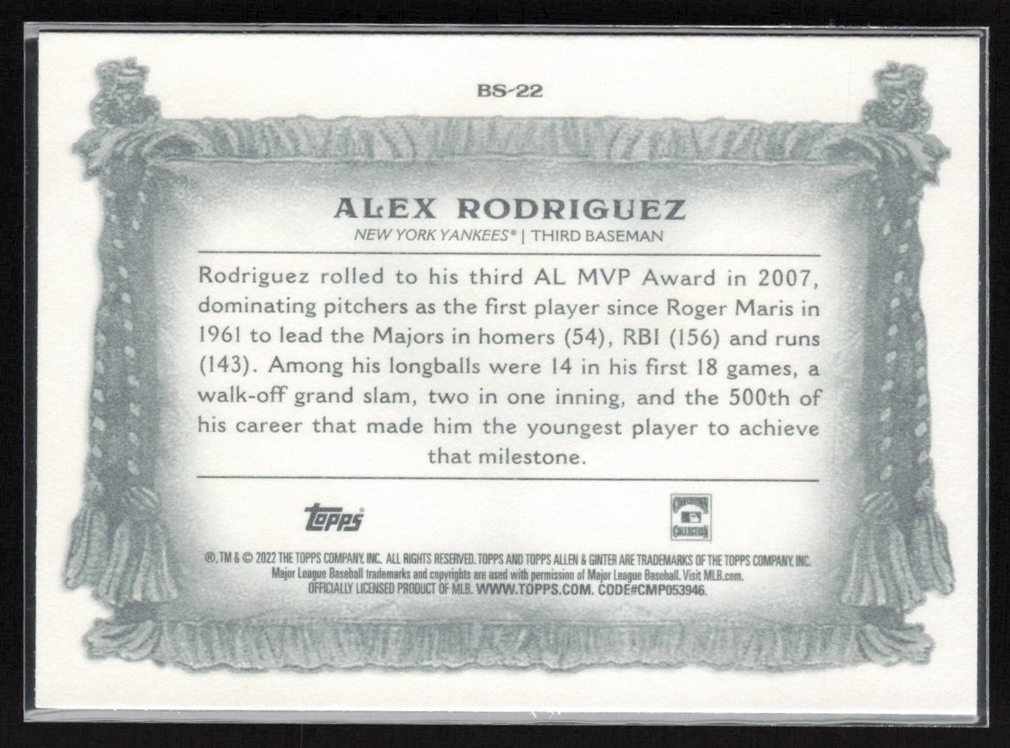 2022 Topps Allen & Ginter #BS-22 Alex Rodriguez Banner Seasons