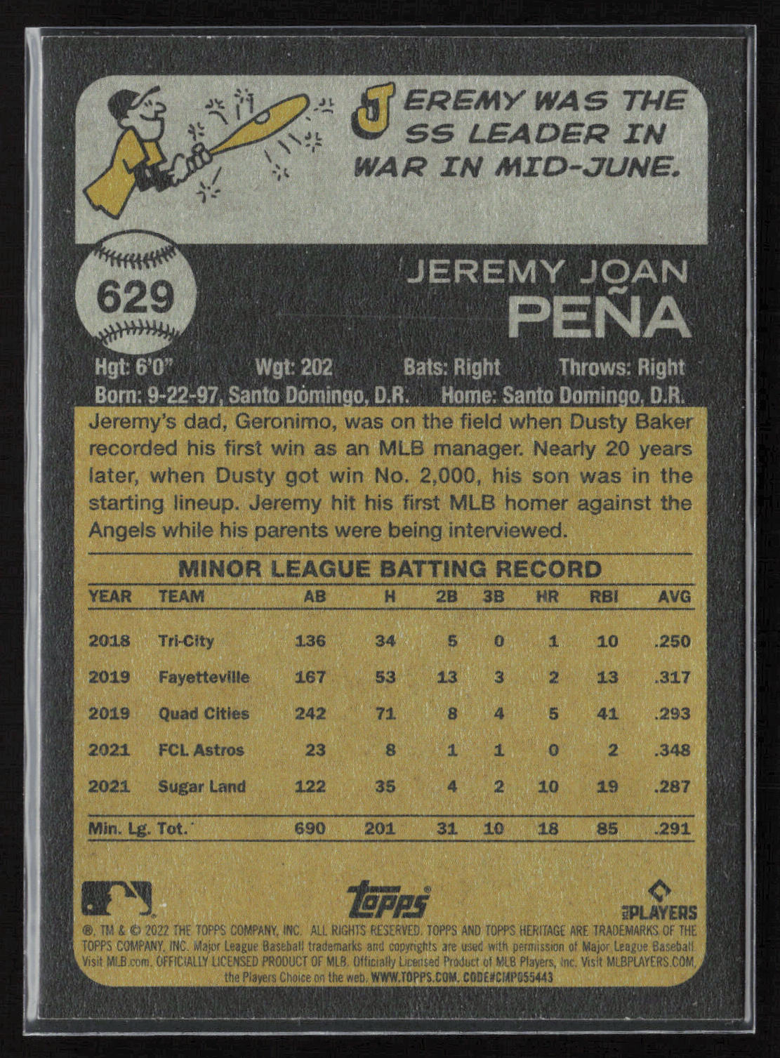 2022 Topps Heritage #629 Jeremy Peña