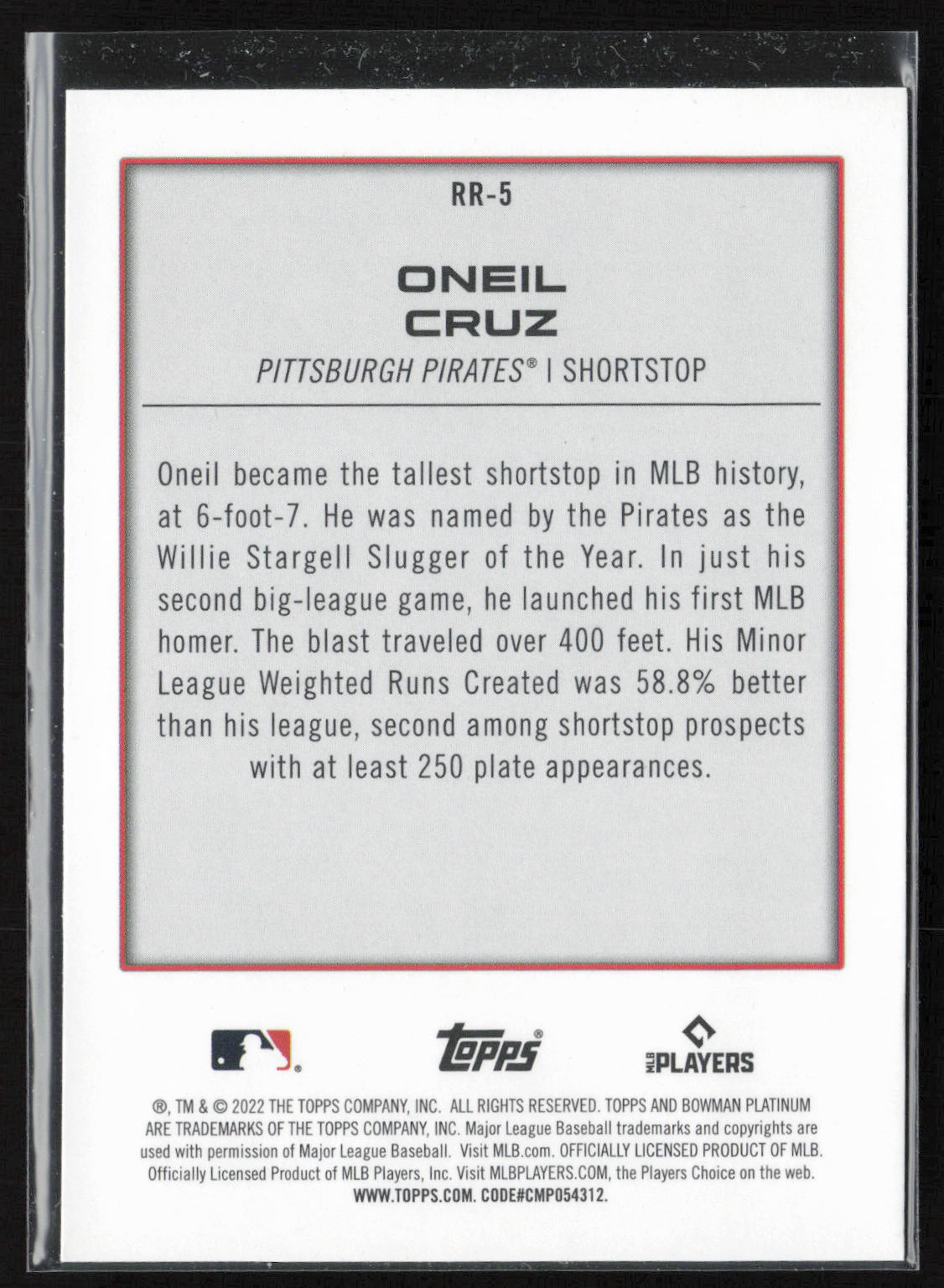 2022 Bowman Platinum #RR-5 Oneil Cruz Renowned Rookies