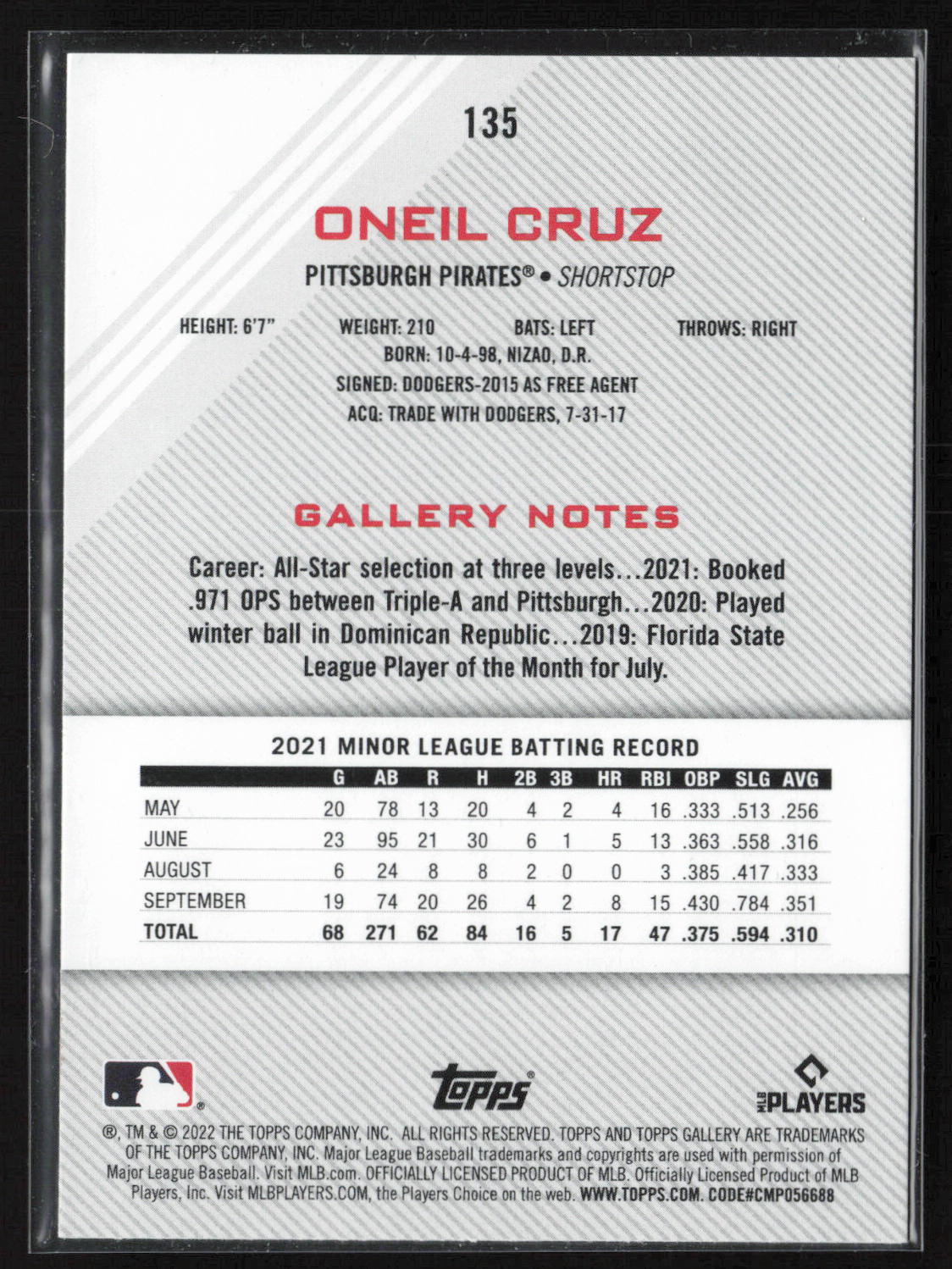 2022 Topps Gallery #135 Oneil Cruz