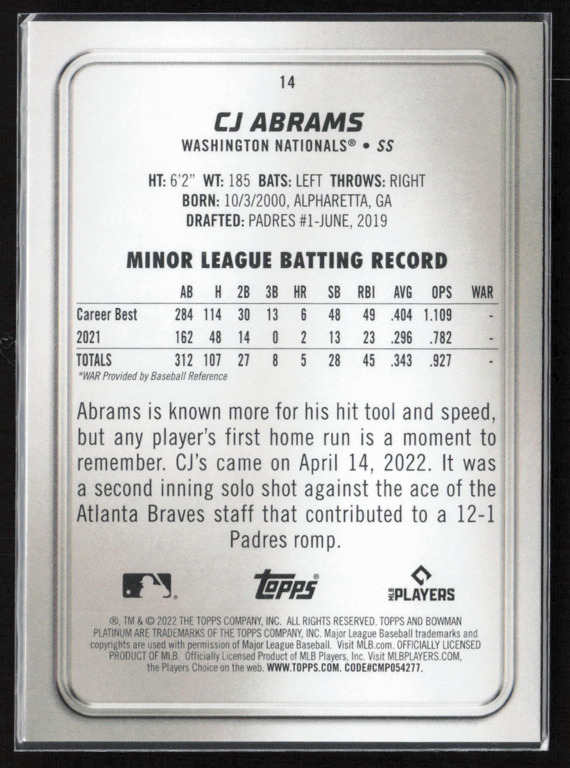 2022 Bowman Platinum #14 CJ Abrams