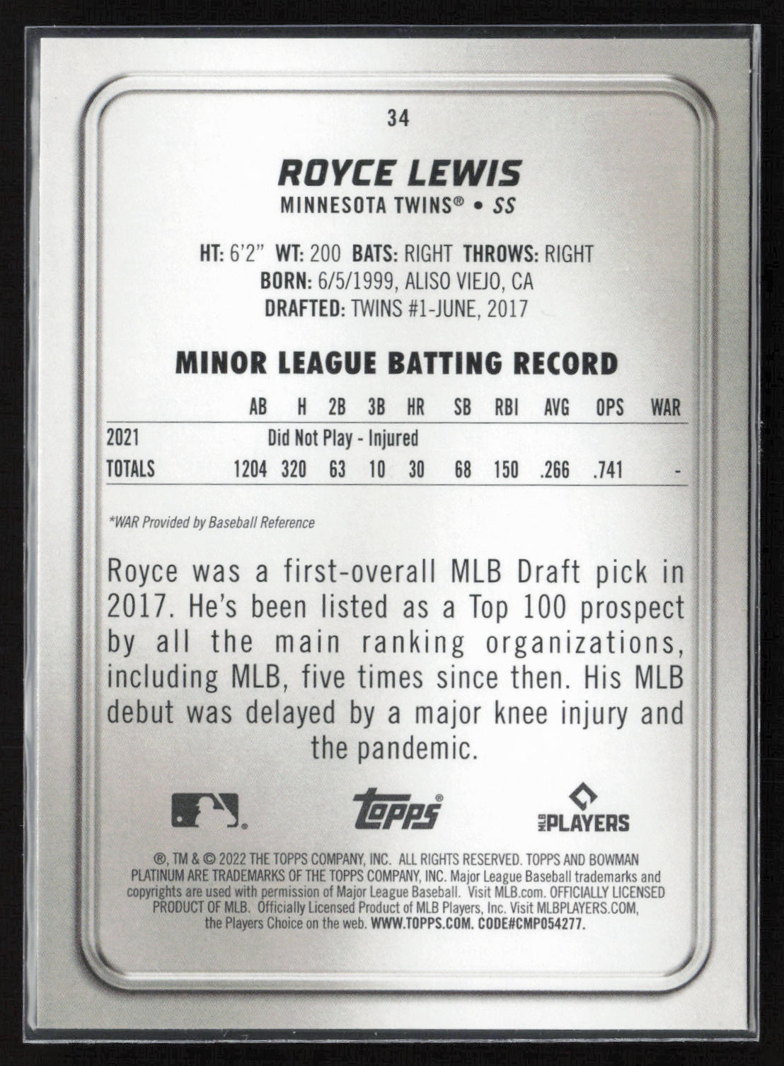 2022 Bowman Platinum #34 Royce Lewis