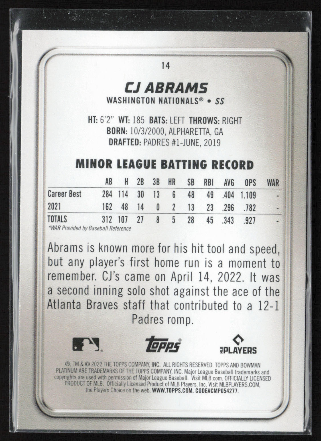 2022 Bowman Platinum #14 CJ Abrams