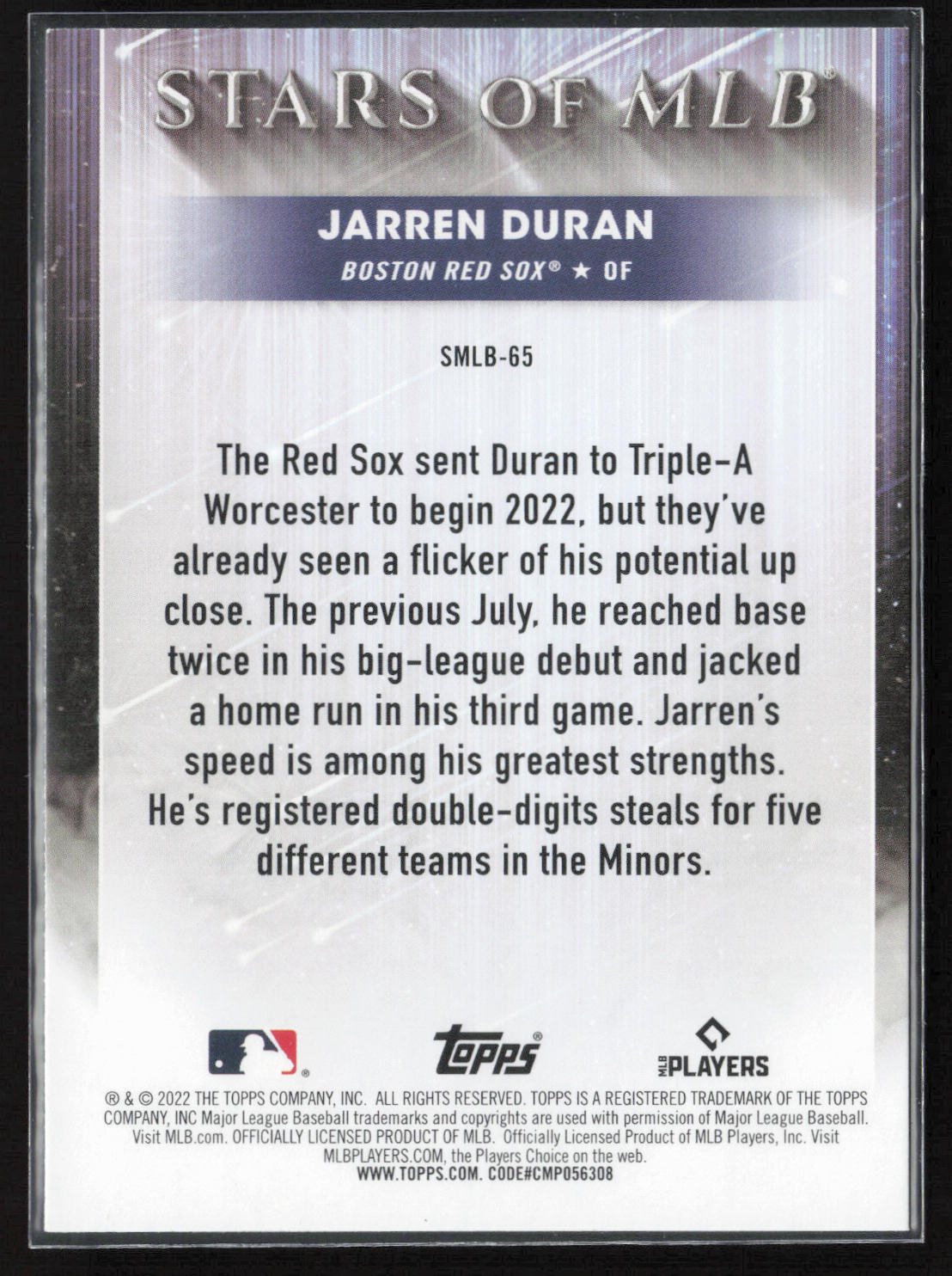 2022 Topps Update #SMLBC-65 Jarren Duran Stars of MLB Chrome