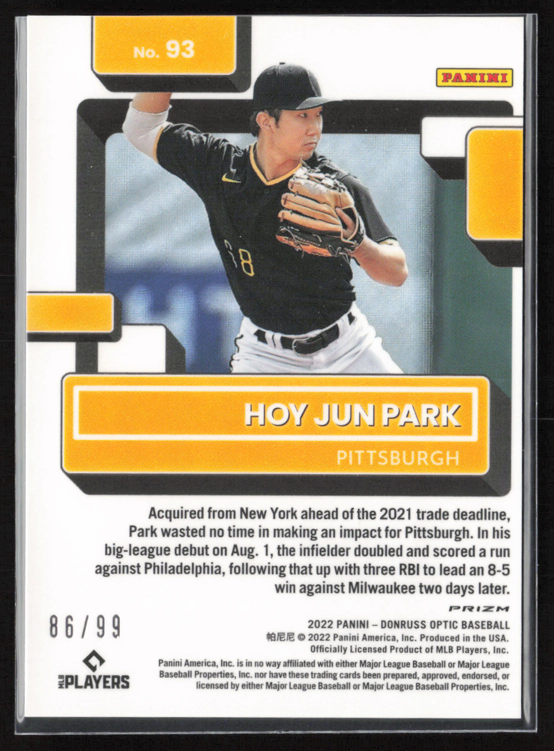 2022 Donruss Optic #93 Hoy Jun Park Pandora Red Prizm #86 of 99