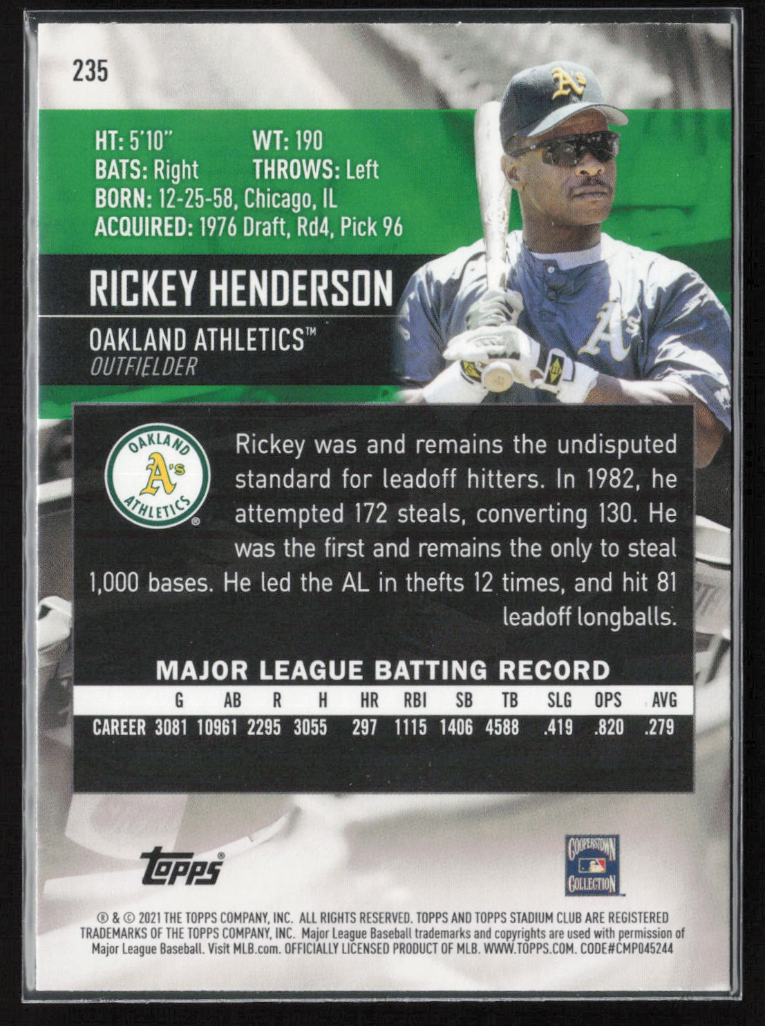 2021 Stadium Club #235 Rickey Henderson Red Foil