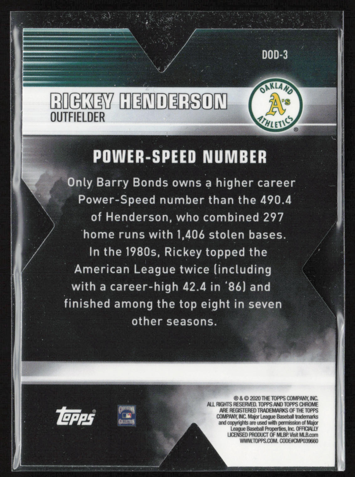2020 Topps Chrome #DOD-3 Rickey Henderson Decade of Dominance Die Cut