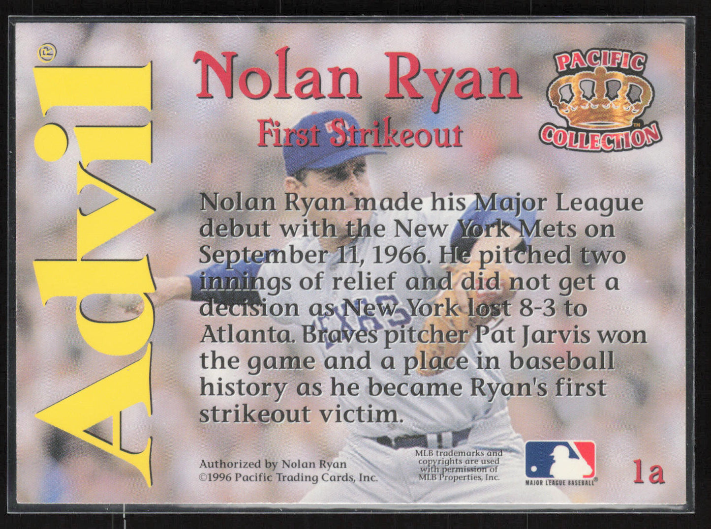 1996 Pacific Advil Nolan Ryan #1a Nolan Ryan Retail