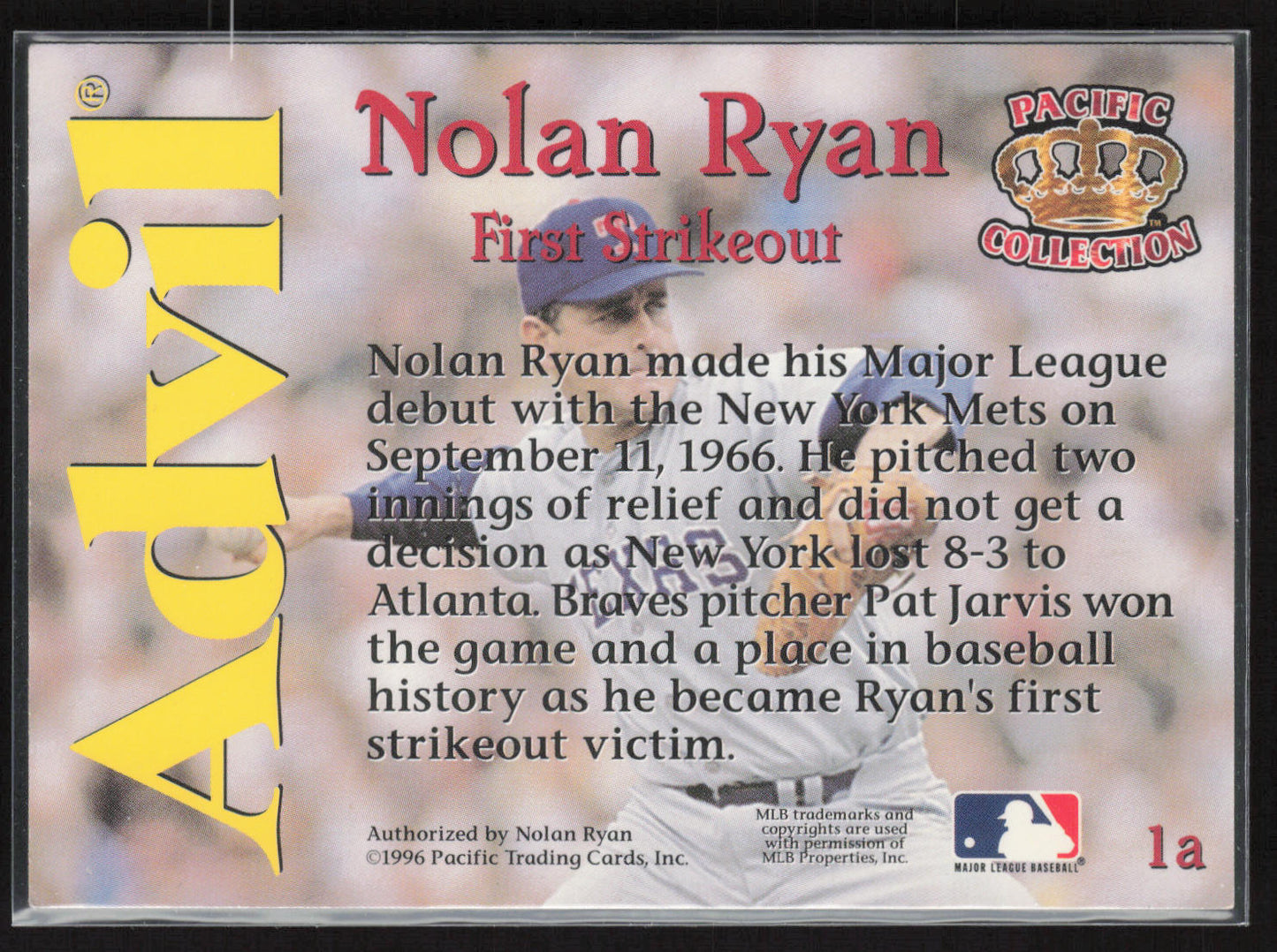 1996 Pacific Advil Nolan Ryan #1a Nolan Ryan Retail