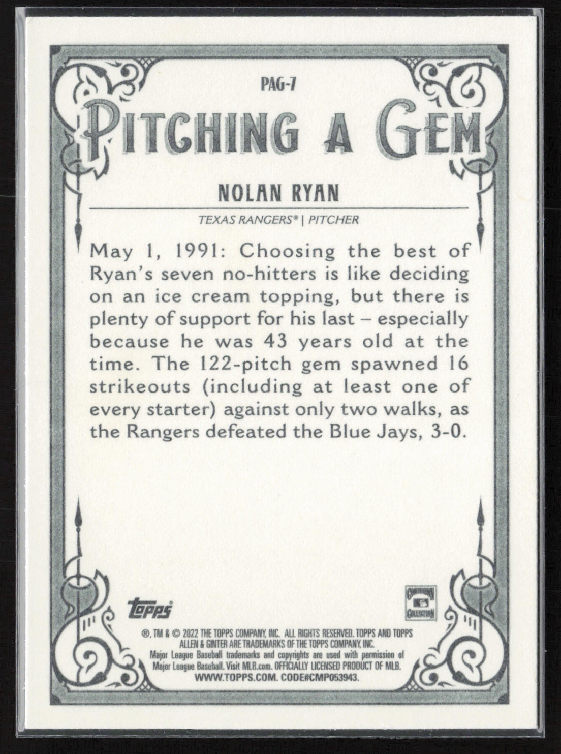 2022 Topps Allen & Ginter #PAG-7 Nolan Ryan Pitching a Gem