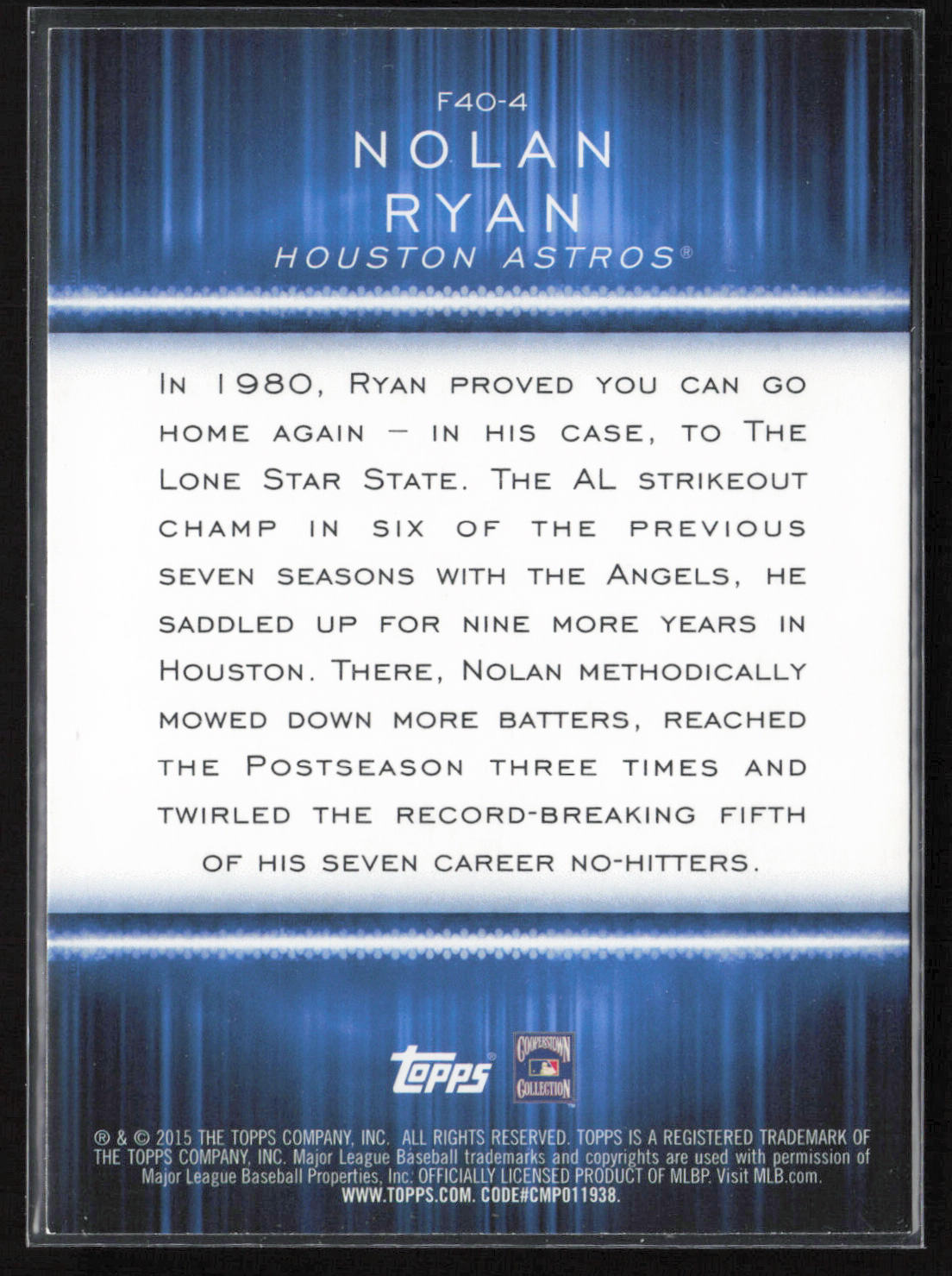 2015 Topps #F40-4 Nolan Ryan Free Agent 40
