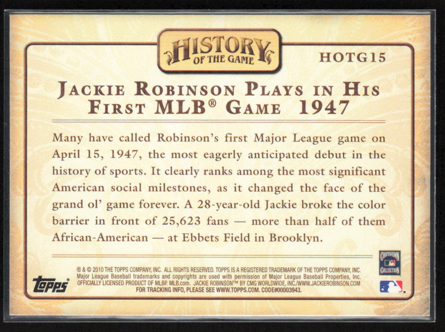 2010 Topps #HOTG15 Jackie Robinson History of the Game