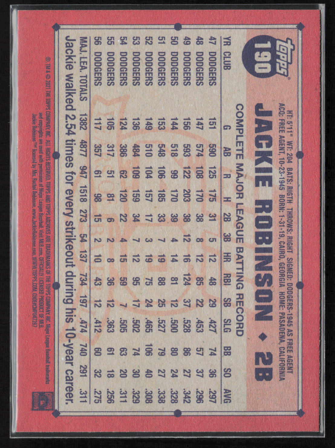2021 Topps Archives #190c Jackie Robinson 70 Years of Baseball Emblem