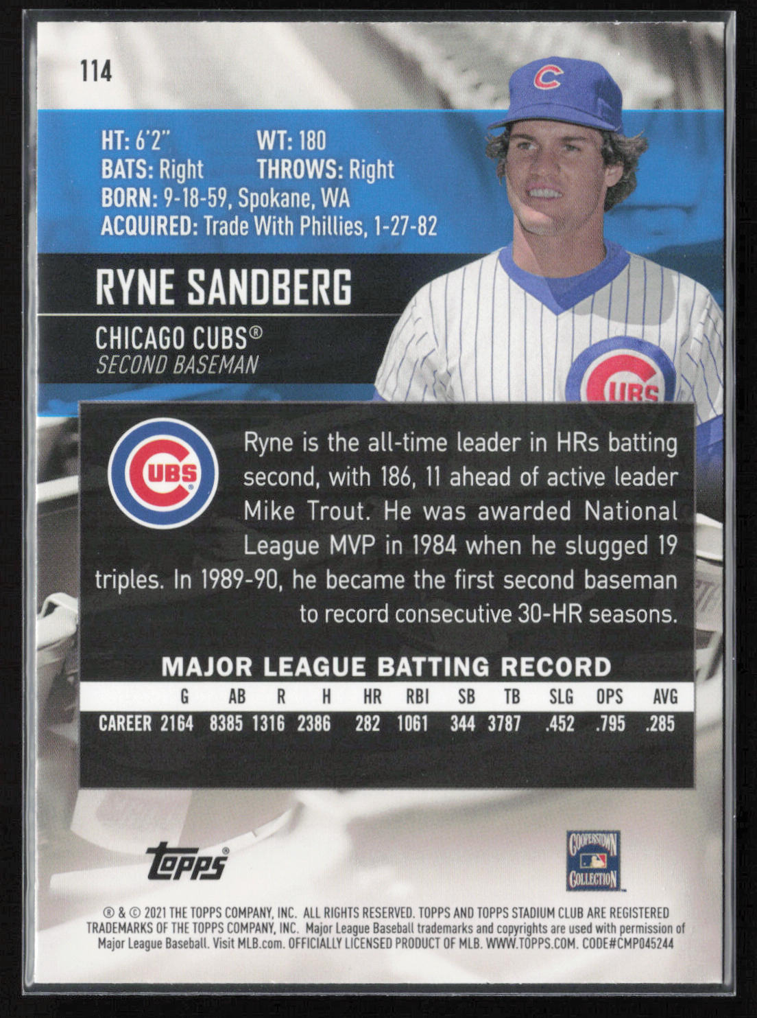 2021 Stadium Club #114 Ryne Sandberg Red Foil