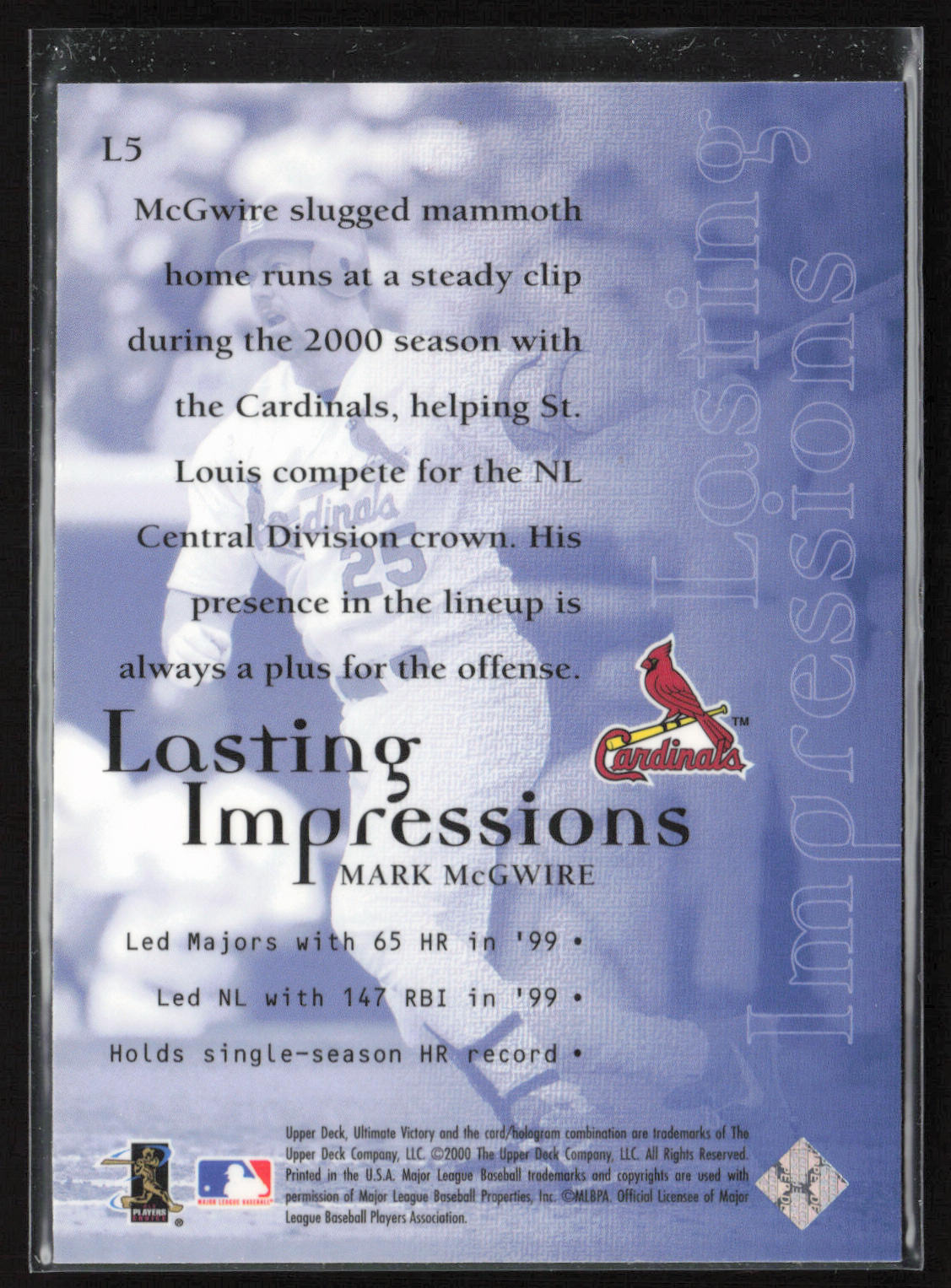 2000 Upper Deck Ultimate Victory #L5 Mark McGwire Lasting Impressions