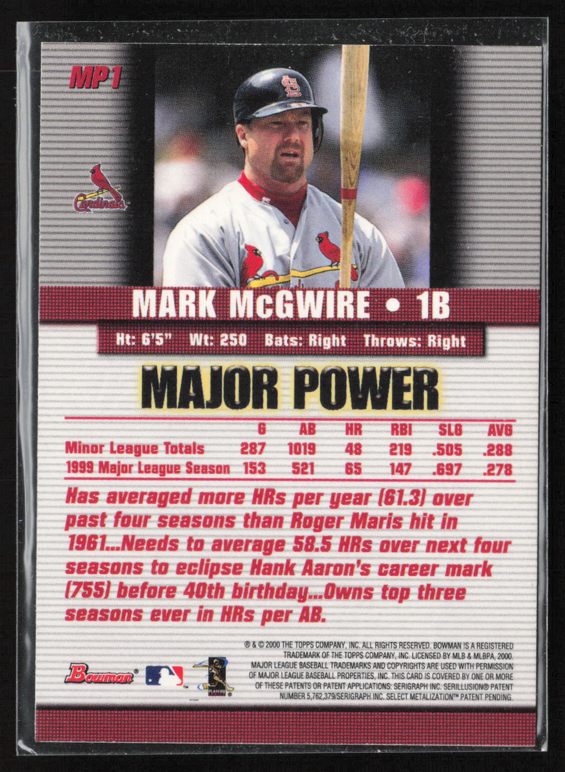 2000 Bowman #MP1 Mark McGwire Major Power