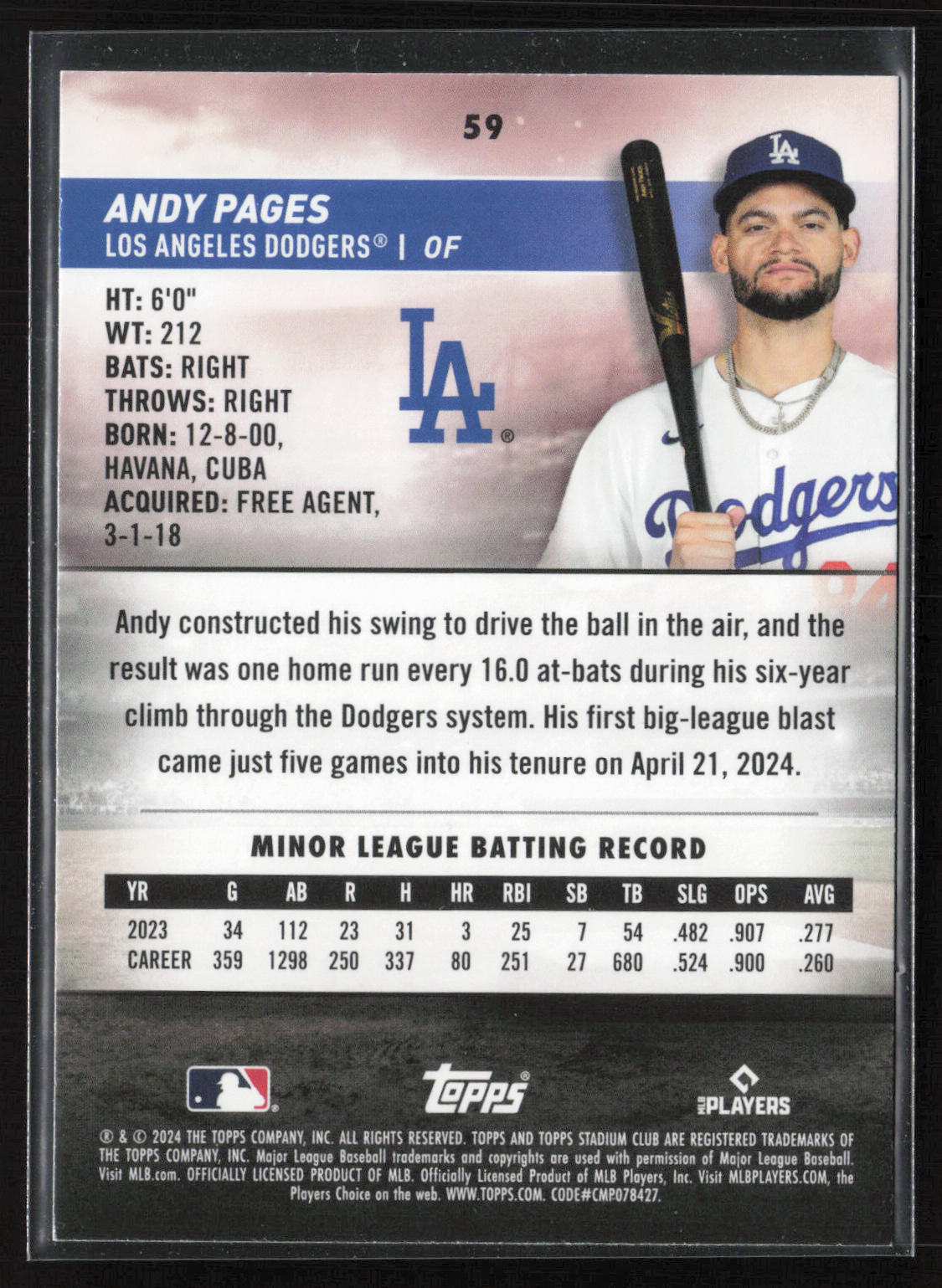 2024 Stadium Club #59 Andy Pages Sepia