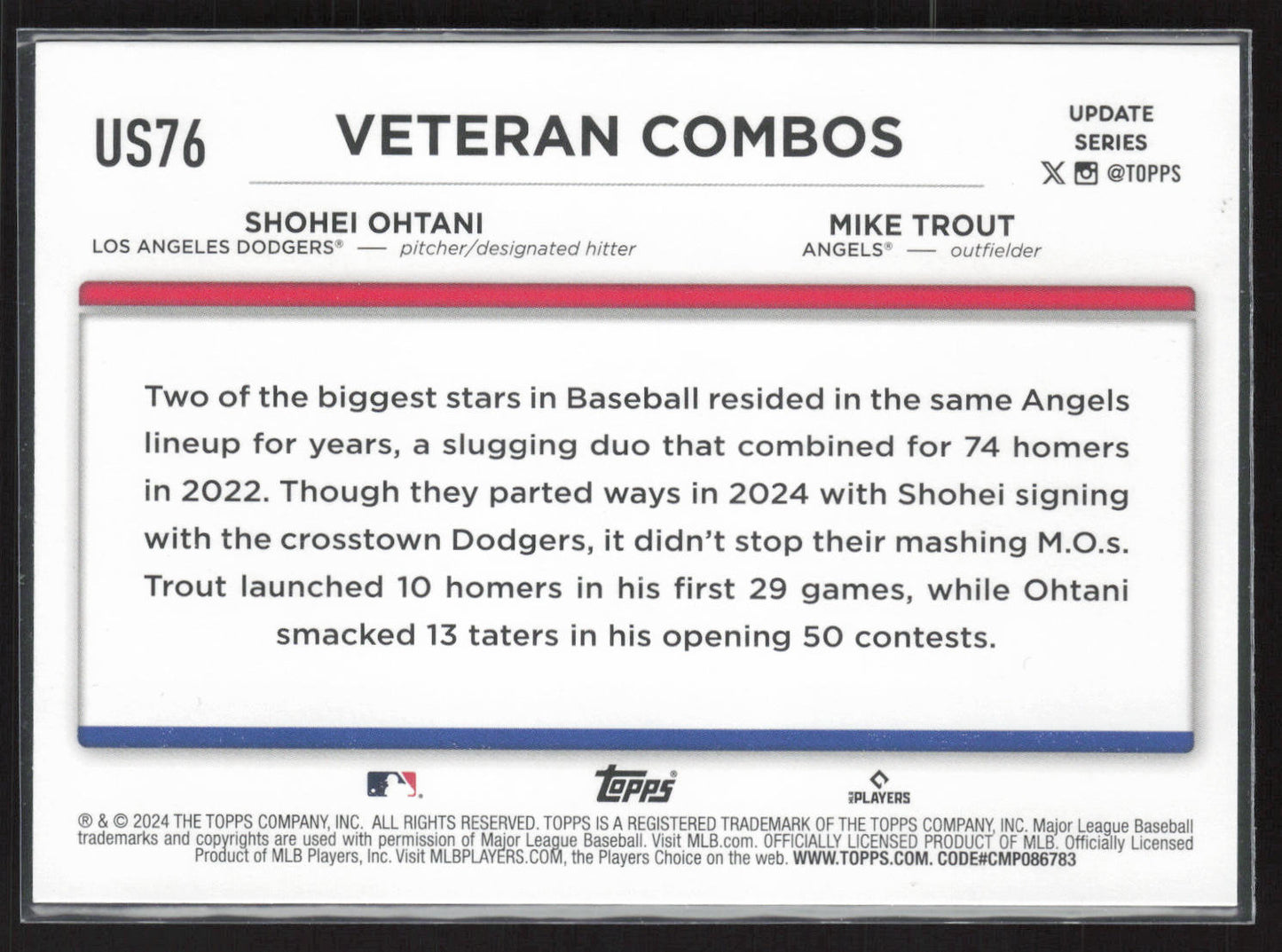 2024 Topps Update #US76 How You Been? - (Shohei Ohtani / Mike Trout) Holiday