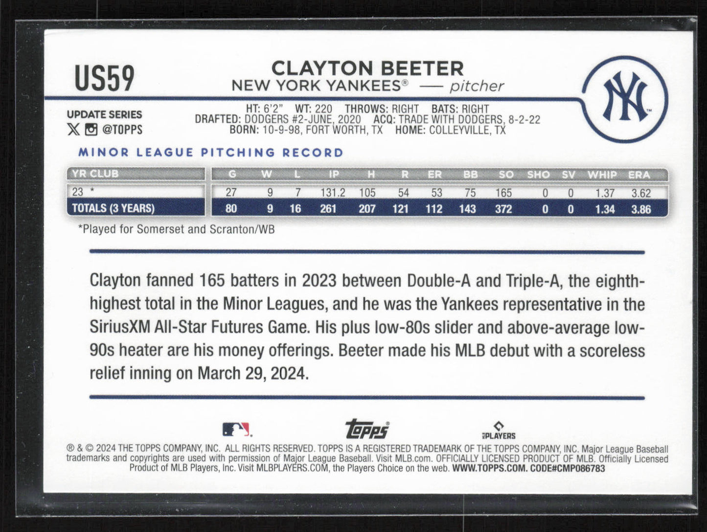 2024 Topps Update #US59 Clayton Beeter Holiday Jack O'Lanterns